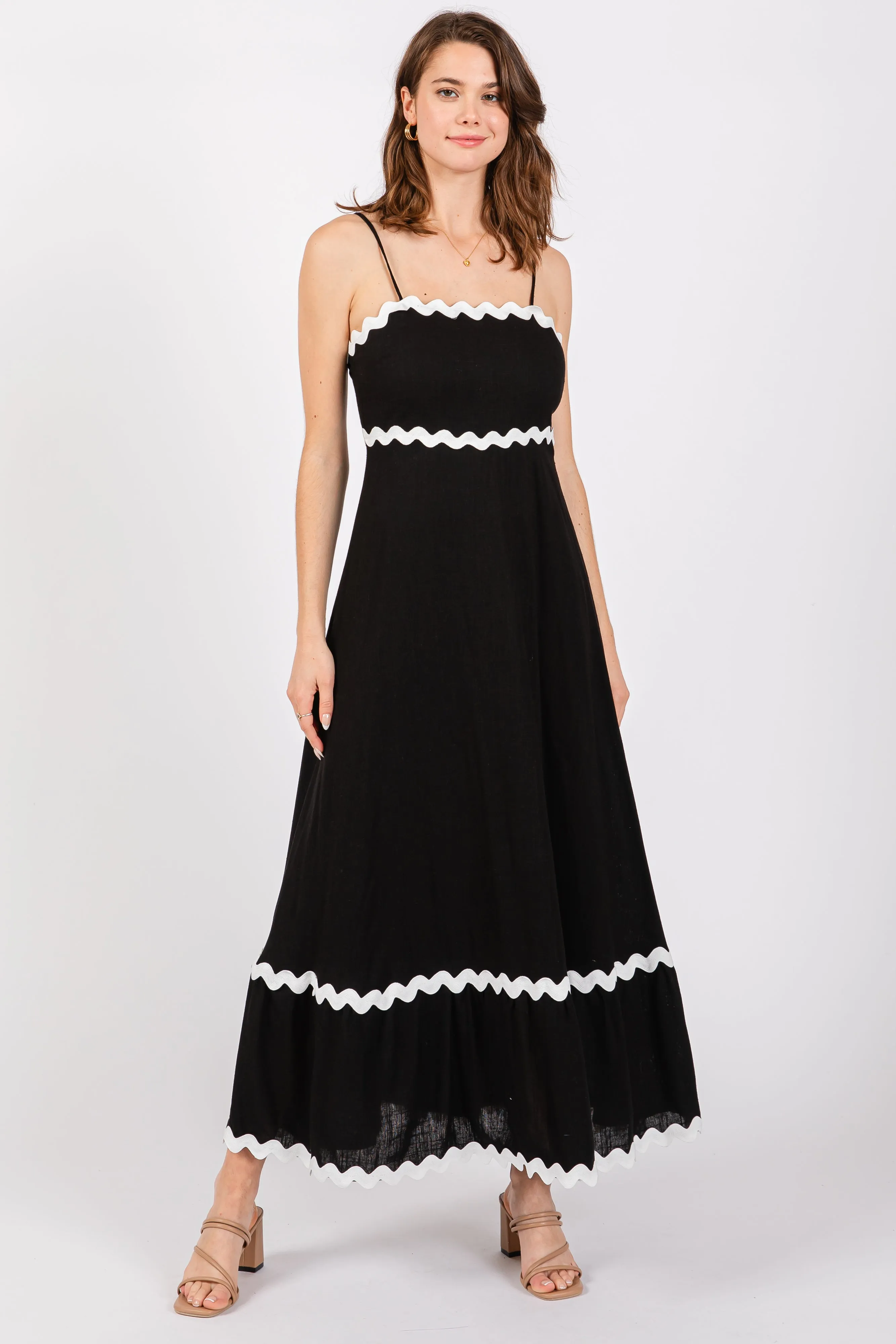 Black Ric Rac Trim Tiered Maternity Midi Dress sold by Pinkblush product image thumbnail 4