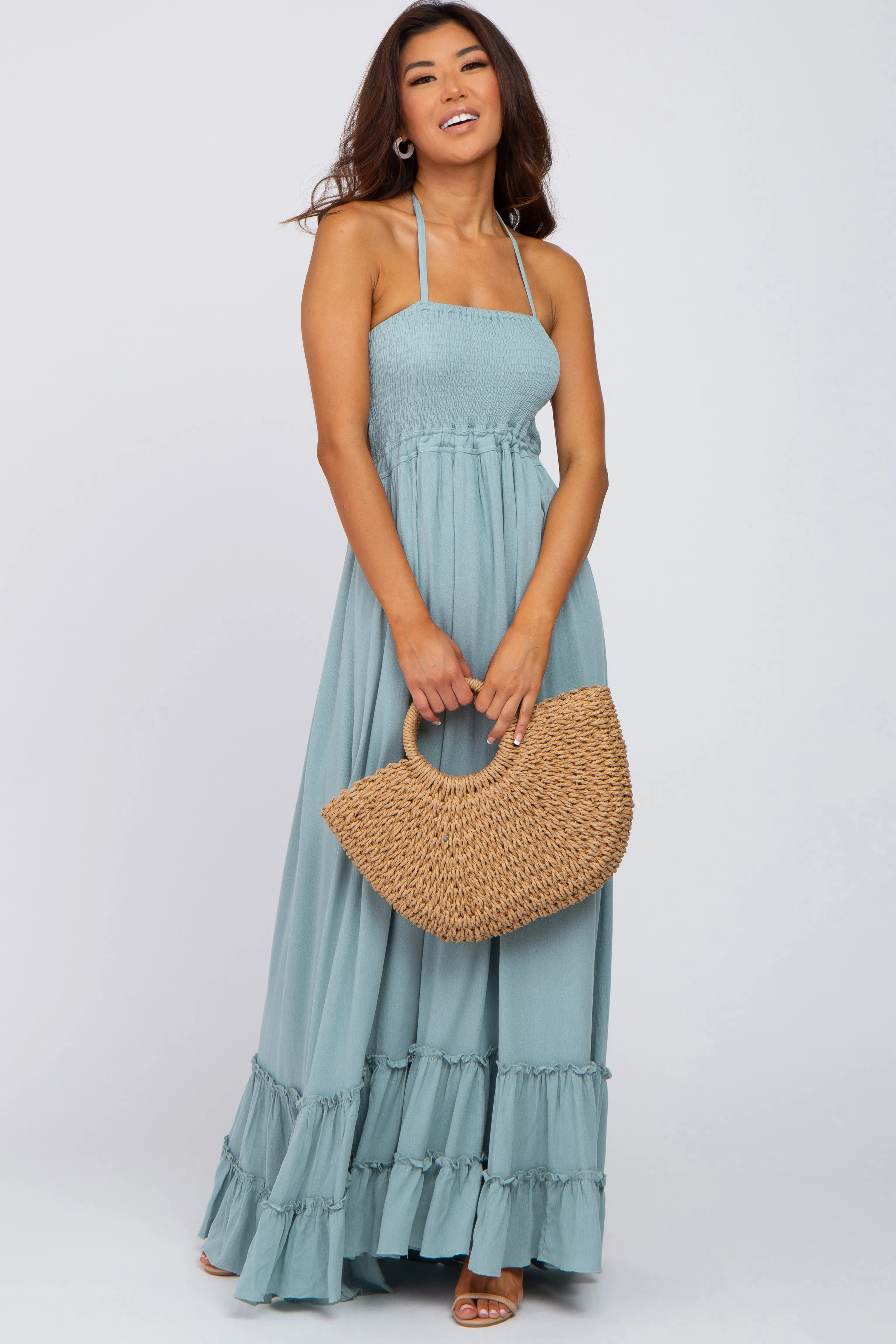 Aqua Halter Neck Cut Out Maternity Maxi Dress sold by Pinkblush product image thumbnail 4