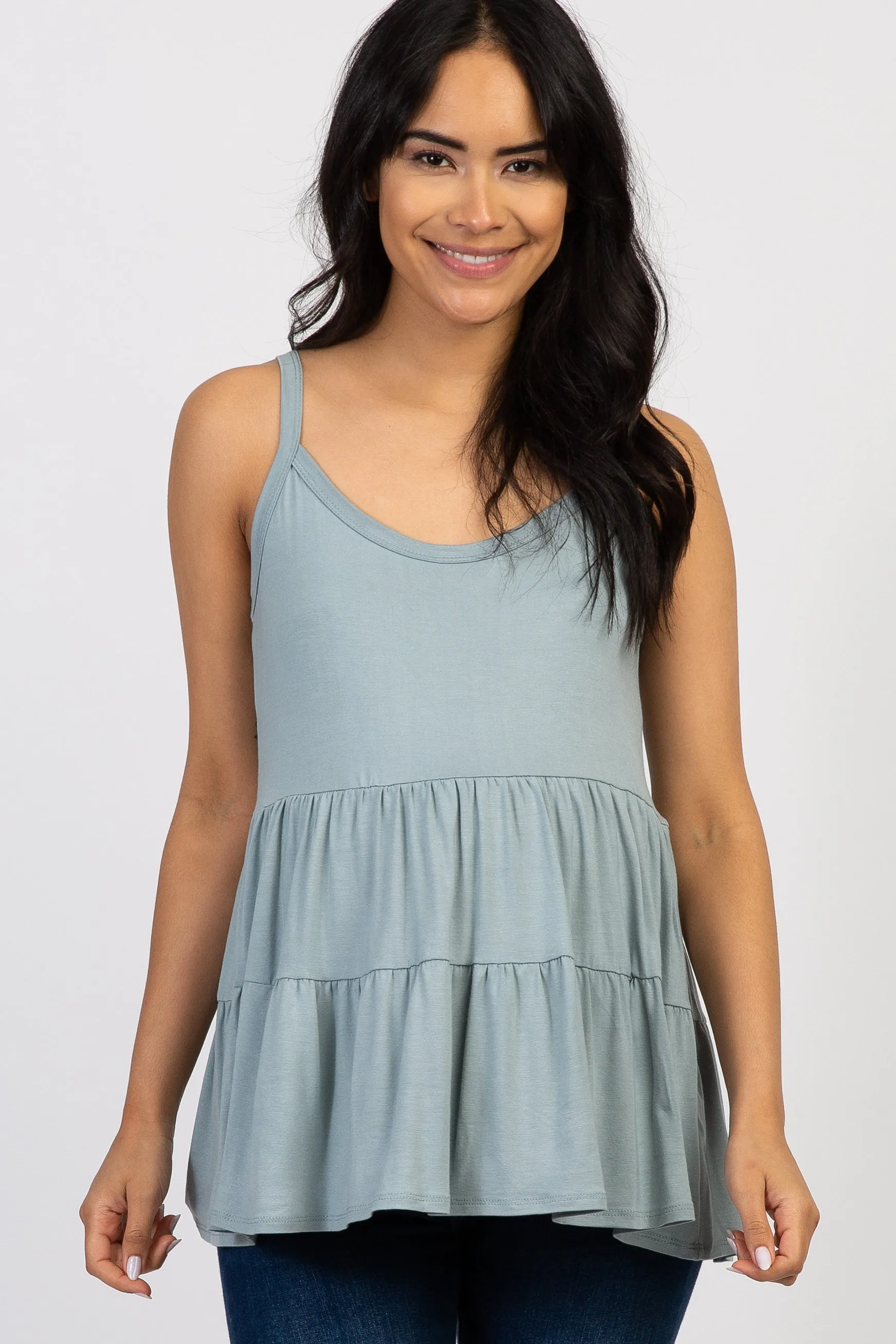 Light Blue Solid Ruffle Peplum Maternity Top sold by Pinkblush