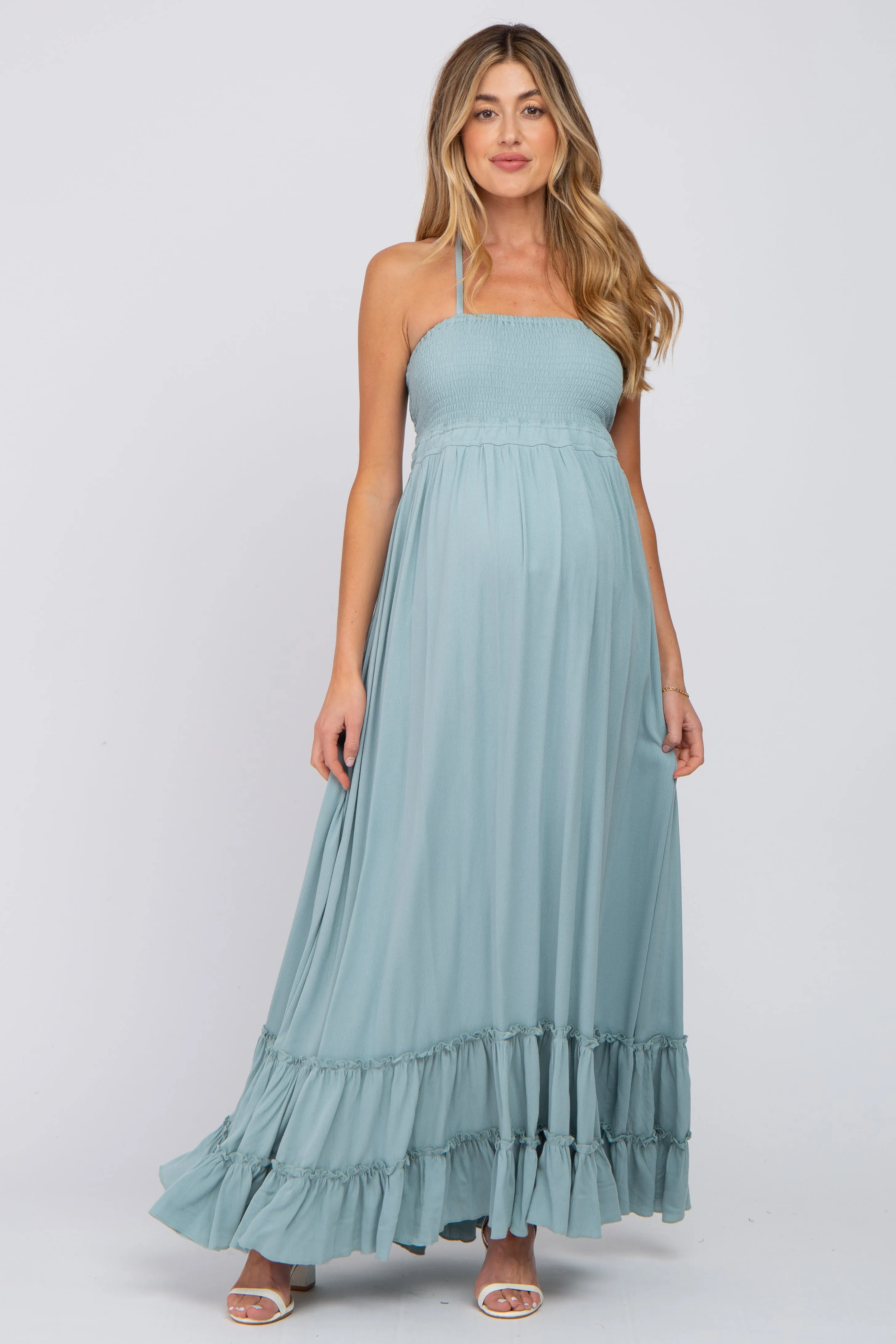 Aqua Halter Neck Cut Out Maternity Maxi Dress sold by Pinkblush