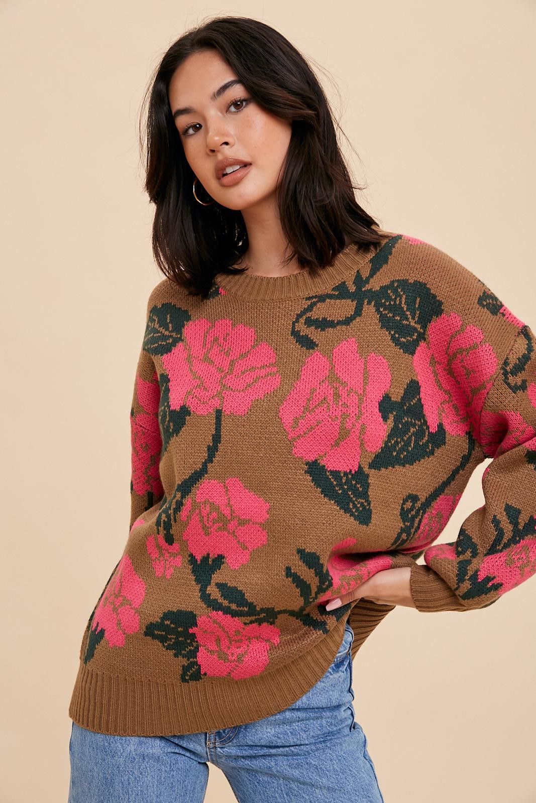 Camel Floral Print Maternity Sweater sold by Pinkblush product image thumbnail 5
