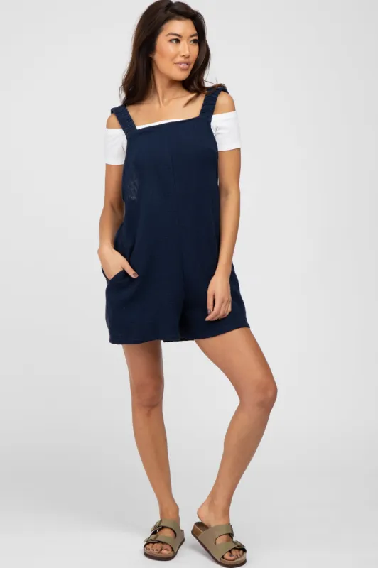 Navy Blue Square Neck Elastic Strap Romper sold by Pinkblush
