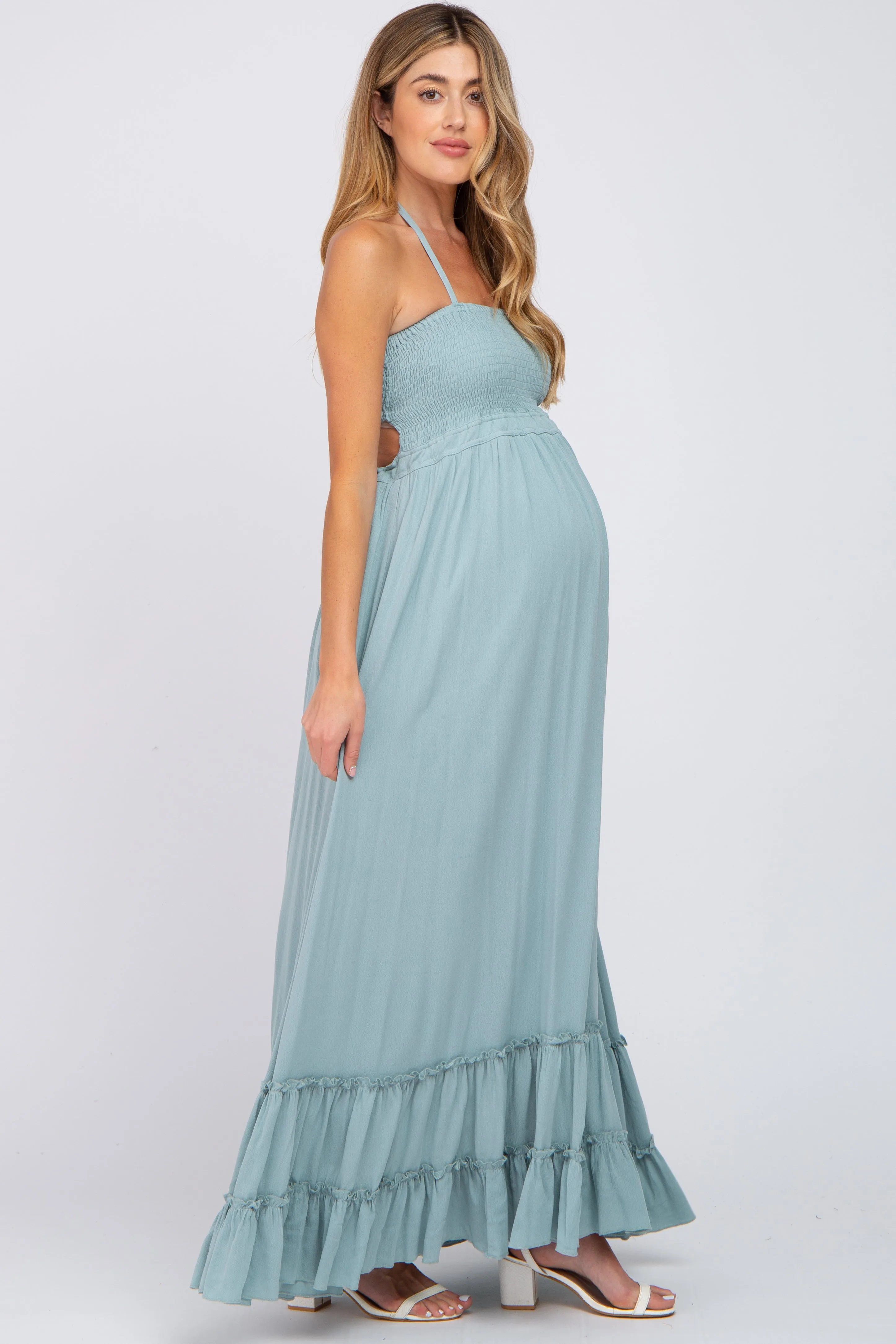 Aqua Halter Neck Cut Out Maternity Maxi Dress sold by Pinkblush product image thumbnail 2