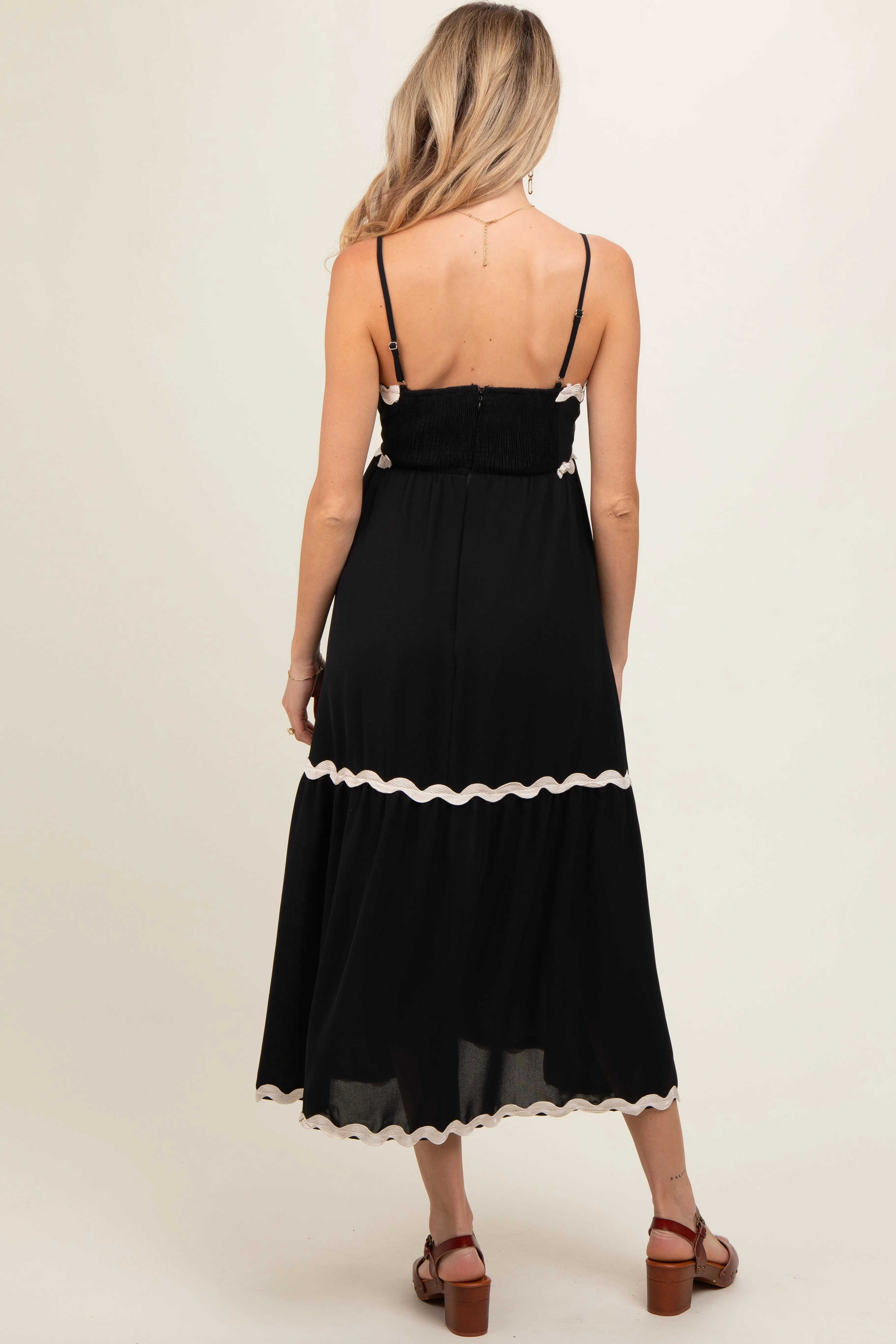 Black Ric Rac Trim Tiered Maternity Midi Dress sold by Pinkblush product image thumbnail 3