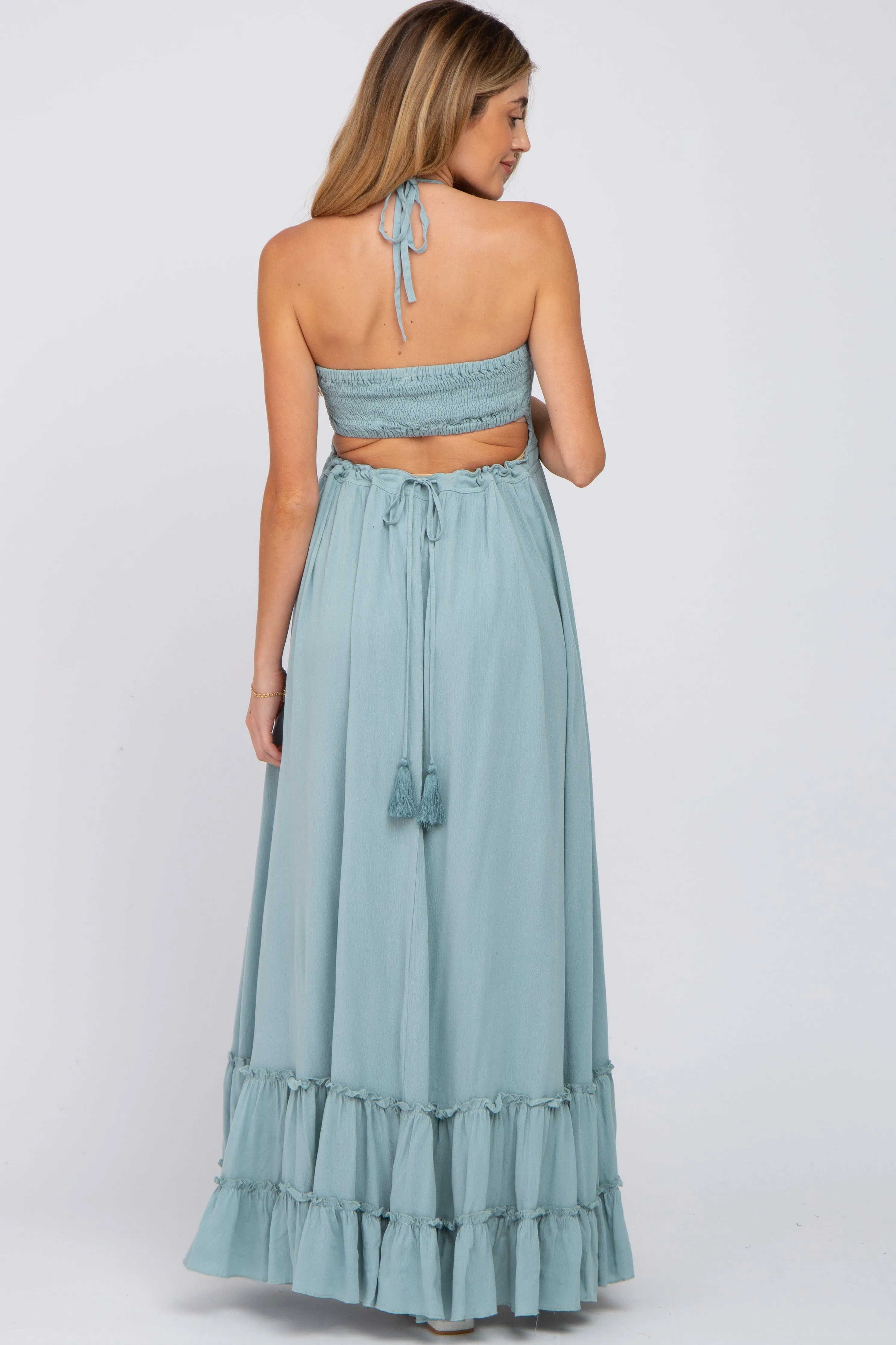 Aqua Halter Neck Cut Out Maternity Maxi Dress sold by Pinkblush product image thumbnail 3