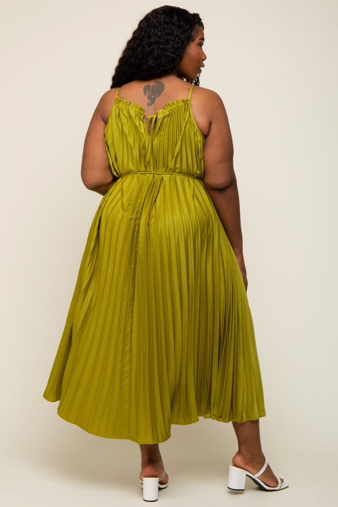 Lime Pleated Sleeveless Waist Tie Plus Maxi Dress sold by Pinkblush product image thumbnail 3