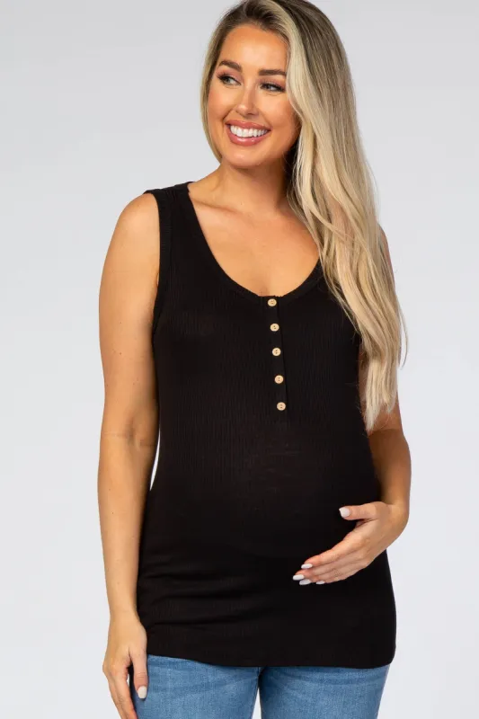 Black Ribbed Sleeveless Maternity Top sold by Pinkblush