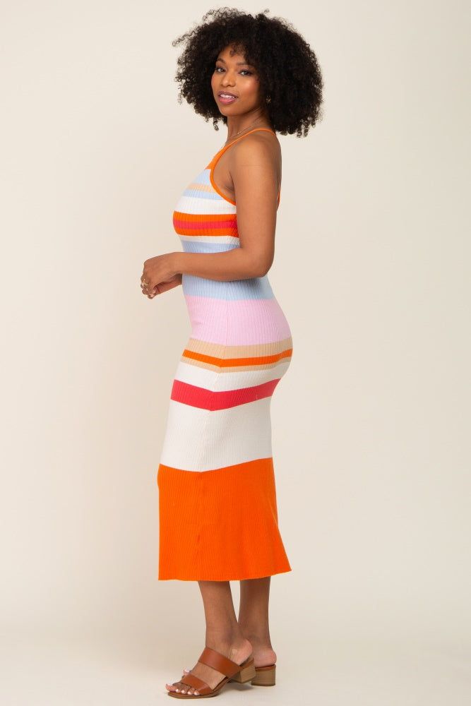 Orange Striped Soft Ribbed Cross Back Maxi Dress sold by Pinkblush product image thumbnail 2