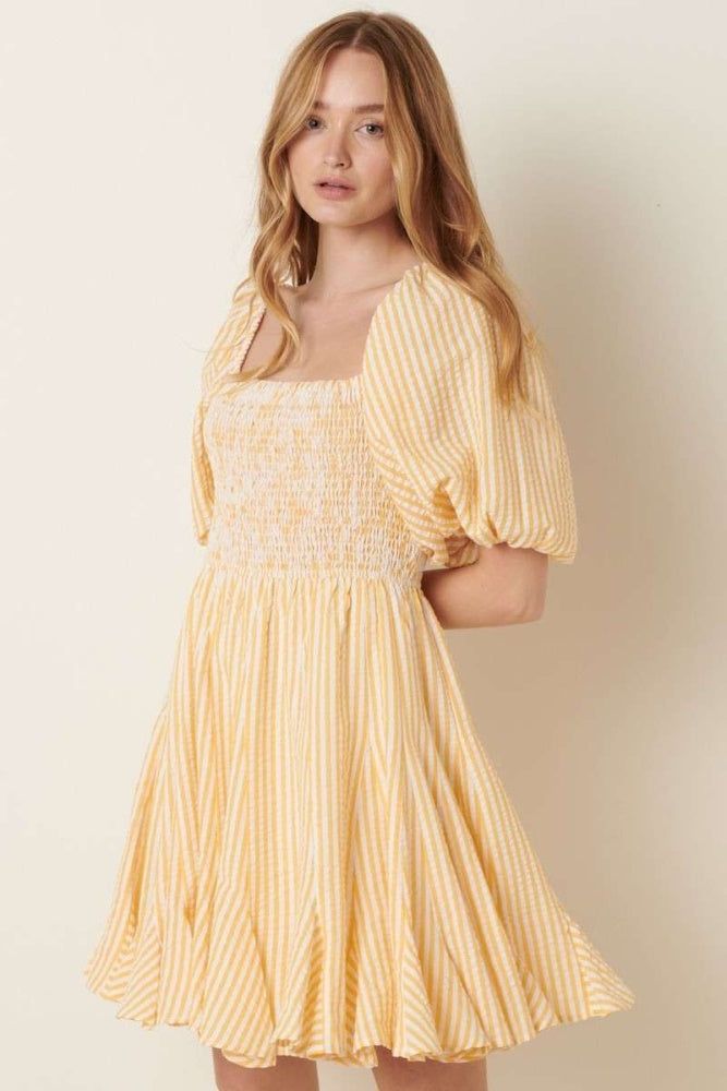 Yellow Stripe Smocking Bodice Mini Dress sold by Pinkblush product image thumbnail 2