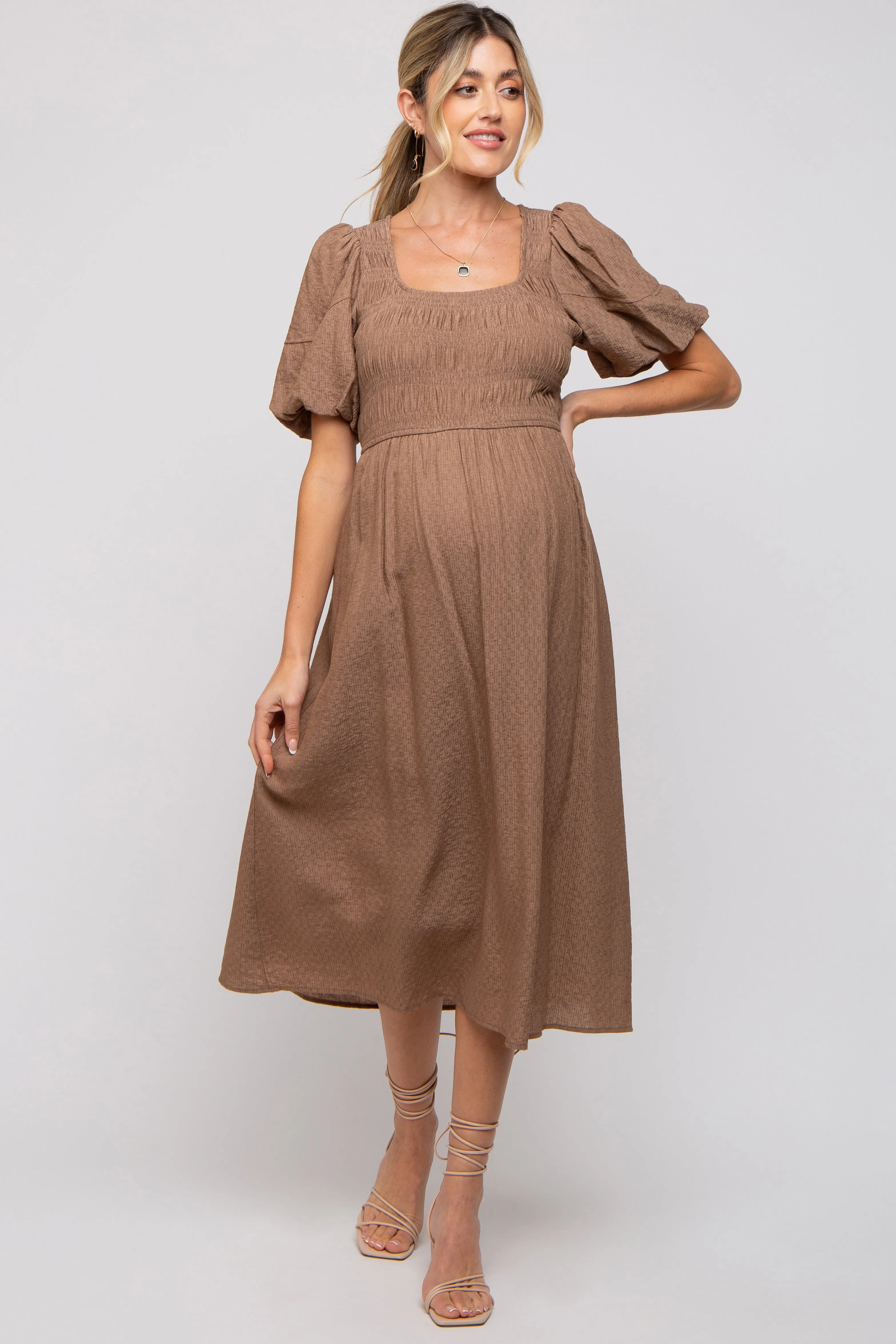 Mocha Square Neck Maternity Midi Dress sold by Pinkblush product image thumbnail 2