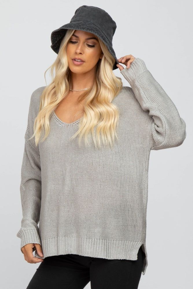Grey Side Slit Knit Sweater sold by Pinkblush