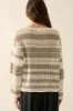 Cream Grey Oversized Stripe Colorblock Crochet Knit Sweater sold by Pinkblush
