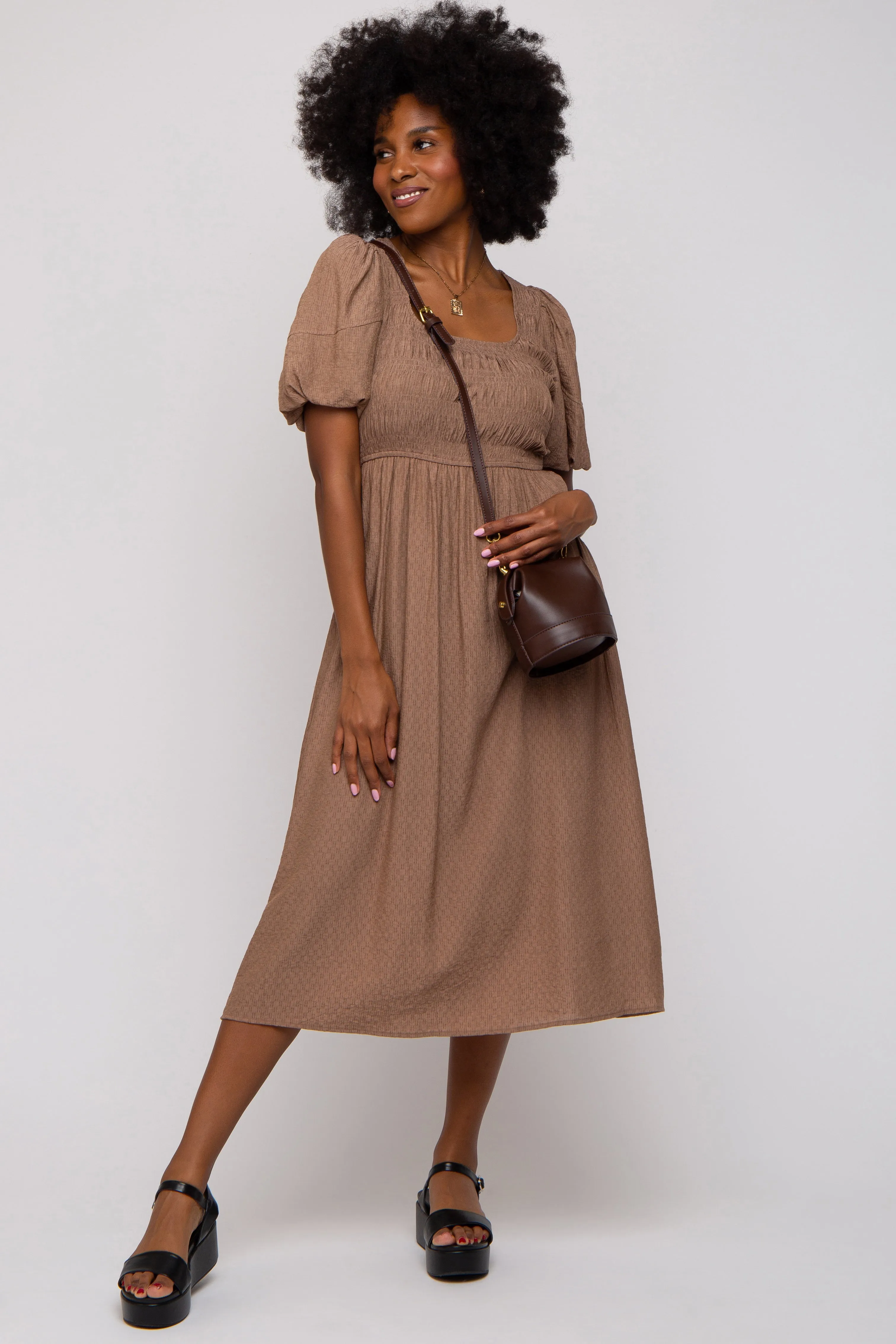 Mocha Square Neck Maternity Midi Dress sold by Pinkblush product image thumbnail 4