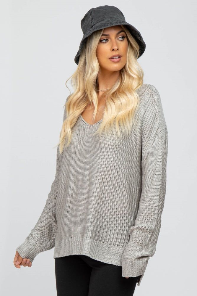 Grey Side Slit Knit Sweater sold by Pinkblush product image thumbnail 2