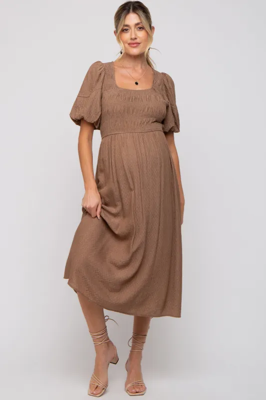 Mocha Square Neck Maternity Midi Dress sold by Pinkblush
