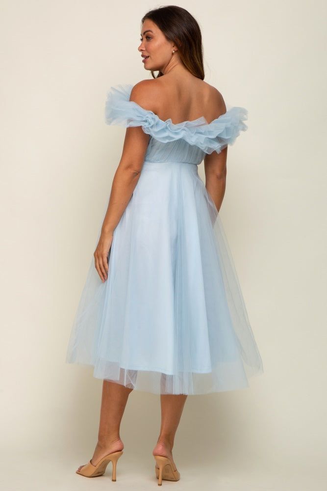 Light Blue Tulle Off Shoulder Maternity Midi Dress sold by Pinkblush product image thumbnail 5