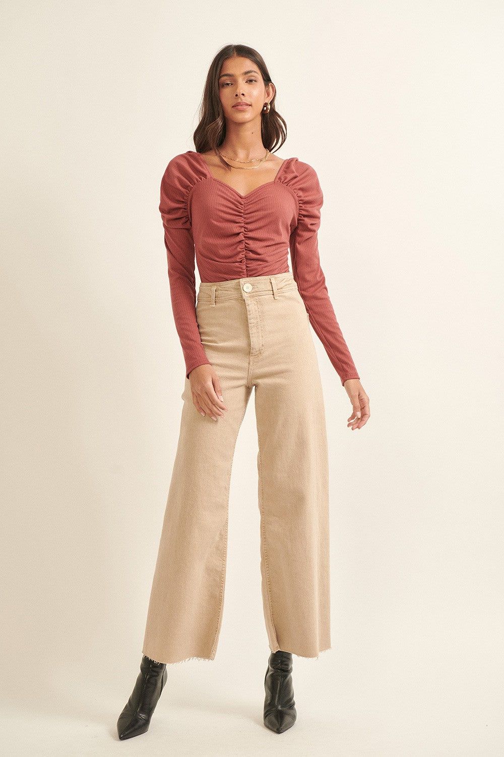 Rose Solid Sweetheart Neck Ruched Low Back Bodysuit sold by Pinkblush product image thumbnail 4