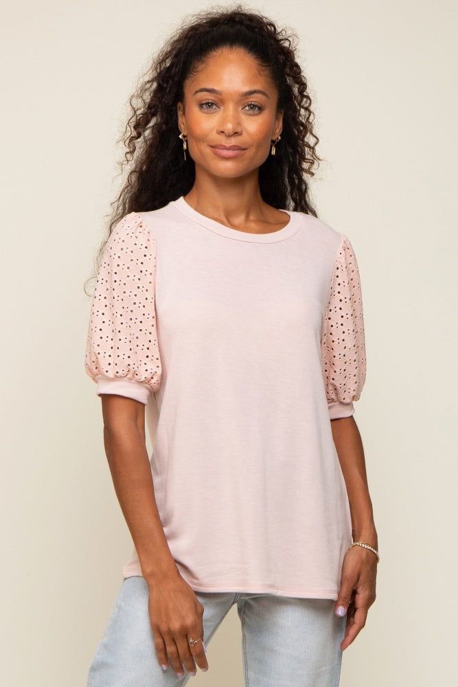 Light Pink Eyelet Lace Sleeve Maternity Top sold by Pinkblush product image thumbnail 5