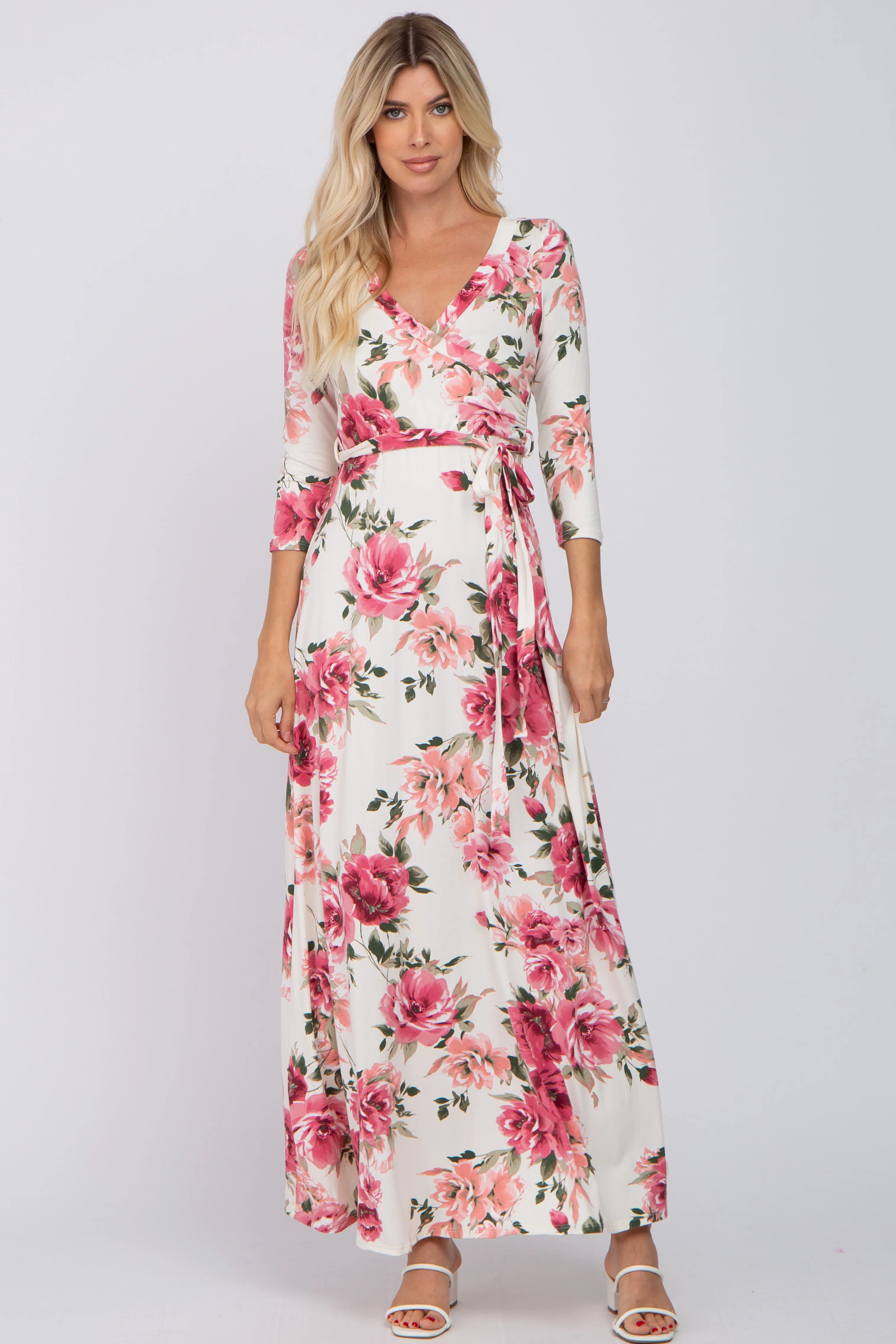 Cream Floral Maternity Wrap Maxi Dress sold by Pinkblush product image thumbnail 5