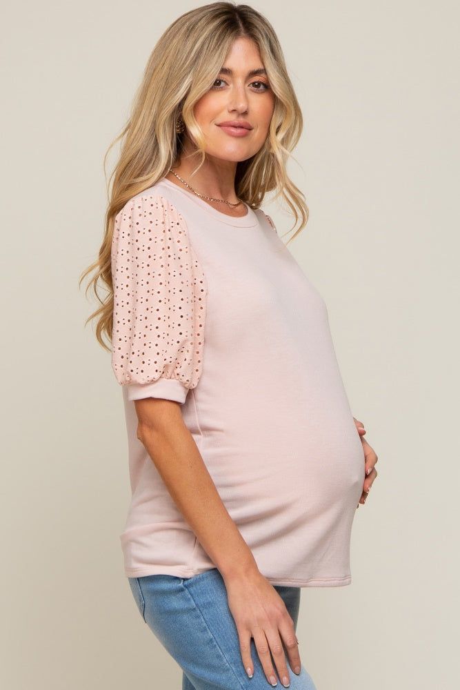 Light Pink Eyelet Lace Sleeve Maternity Top sold by Pinkblush product image thumbnail 2