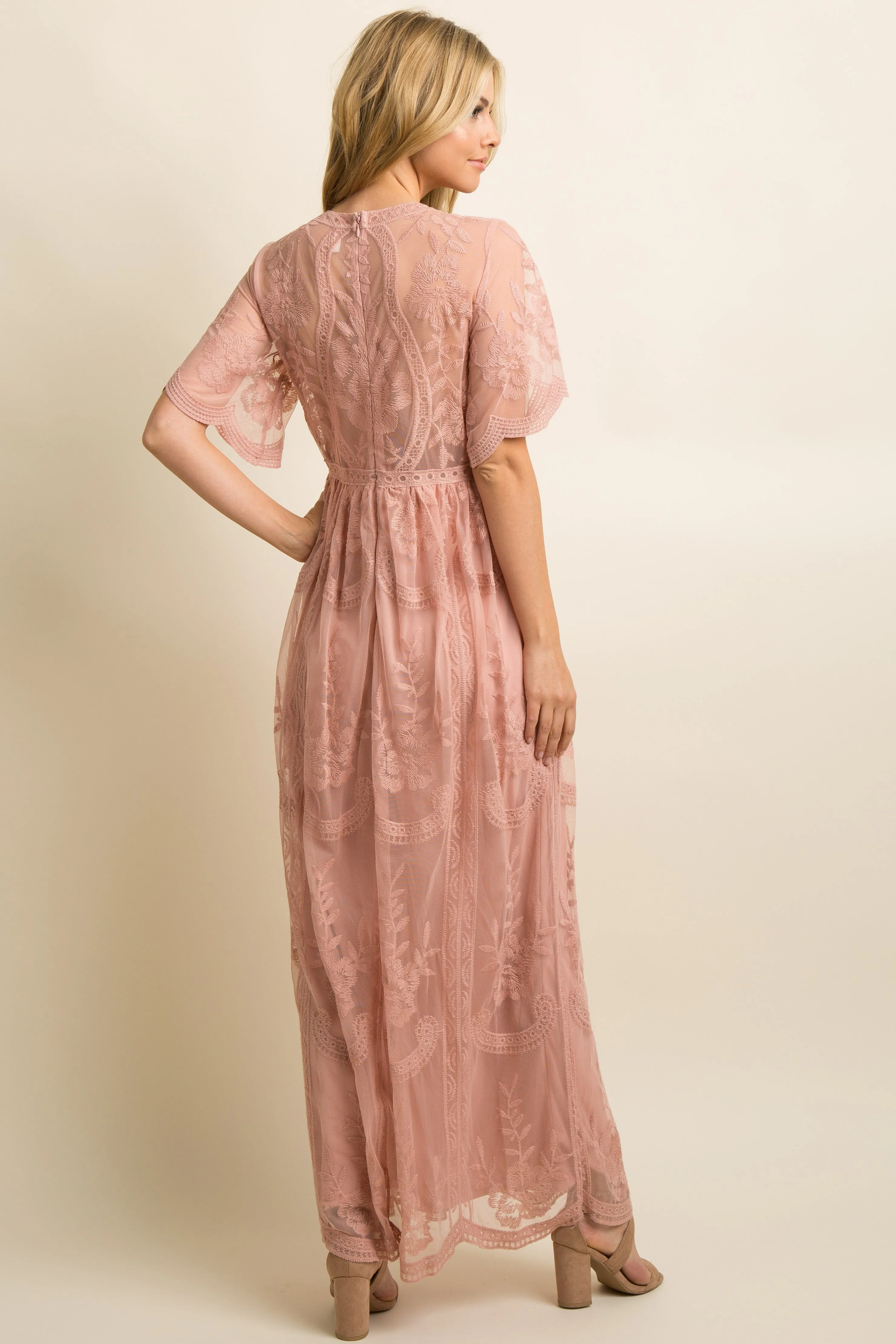 Light Pink Lace Mesh Overlay Maxi Dress sold by Pinkblush product image thumbnail 3