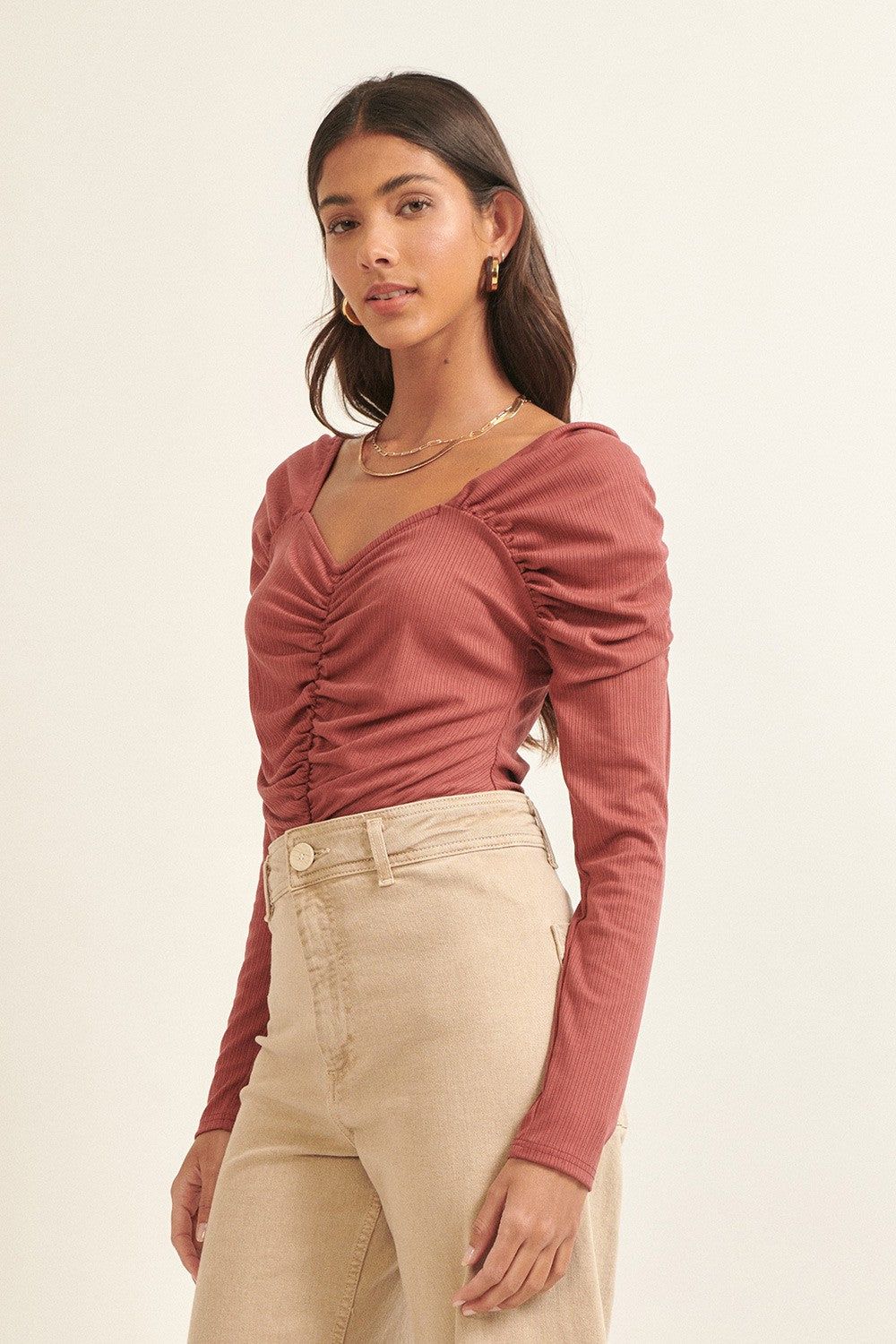 Rose Solid Sweetheart Neck Ruched Low Back Bodysuit sold by Pinkblush product image thumbnail 2