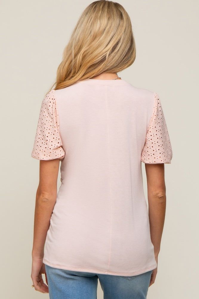 Light Pink Eyelet Lace Sleeve Maternity Top sold by Pinkblush product image thumbnail 3