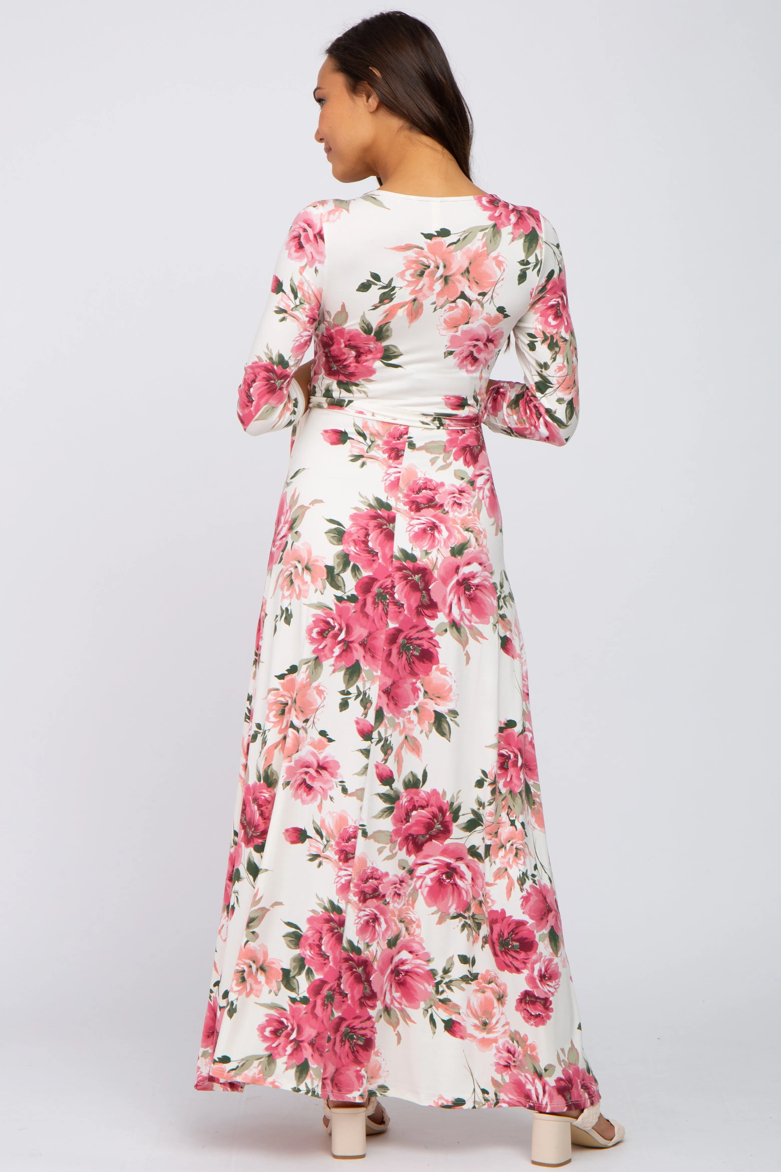 Cream Floral Maternity Wrap Maxi Dress sold by Pinkblush product image thumbnail 3