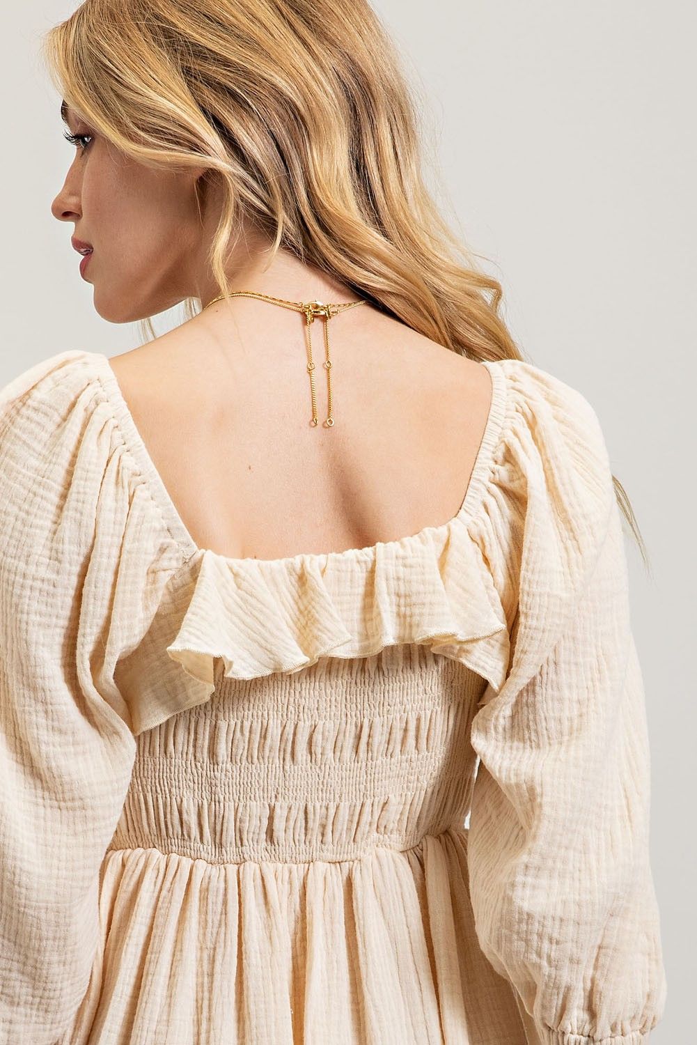 Cream Gauze Smocking Midi Dress sold by Pinkblush product image thumbnail 3