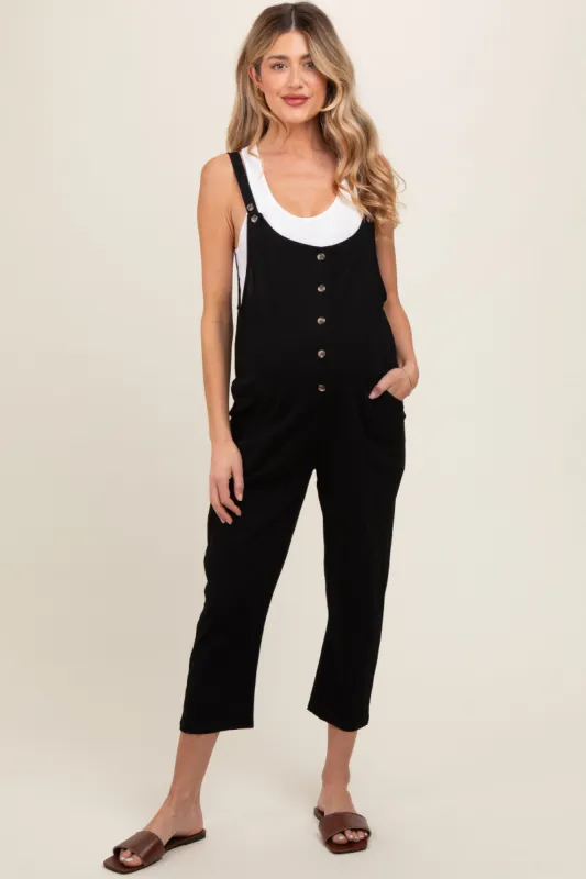 Black Button Down Maternity Cropped Jumpsuit sold by Pinkblush