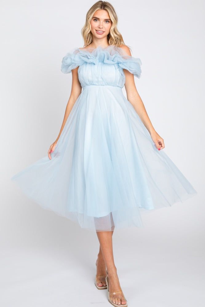 Light Blue Tulle Off Shoulder Maternity Midi Dress sold by Pinkblush product image thumbnail 6
