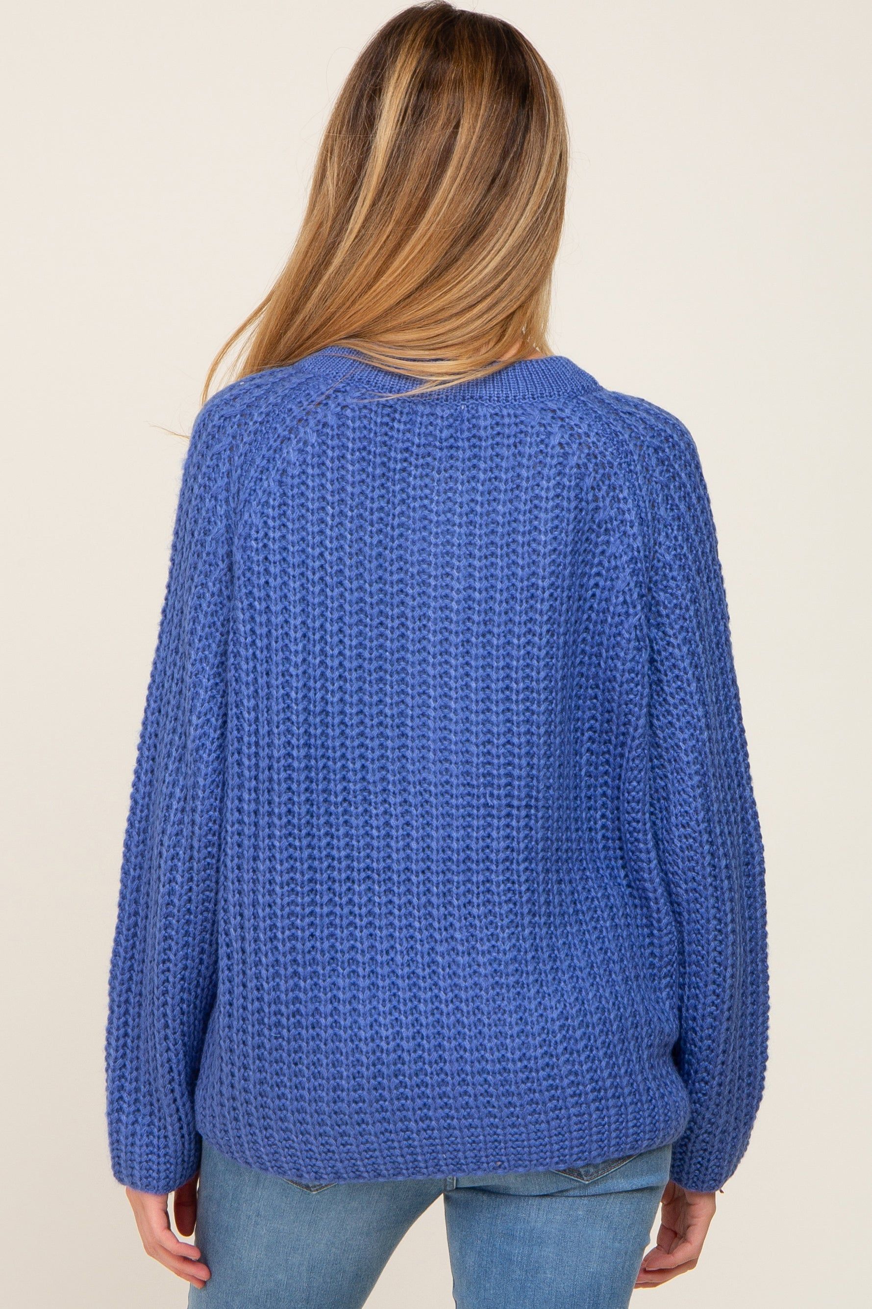 Blue Open Knit Button Front Maternity Sweater sold by Pinkblush product image thumbnail 3