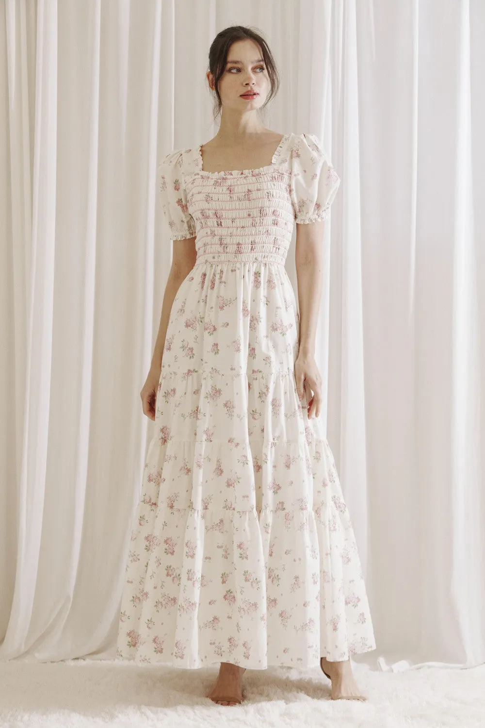 Ivory Pink Floral Rose Bouquet Print Maxi Dress sold by Pinkblush product image thumbnail 2