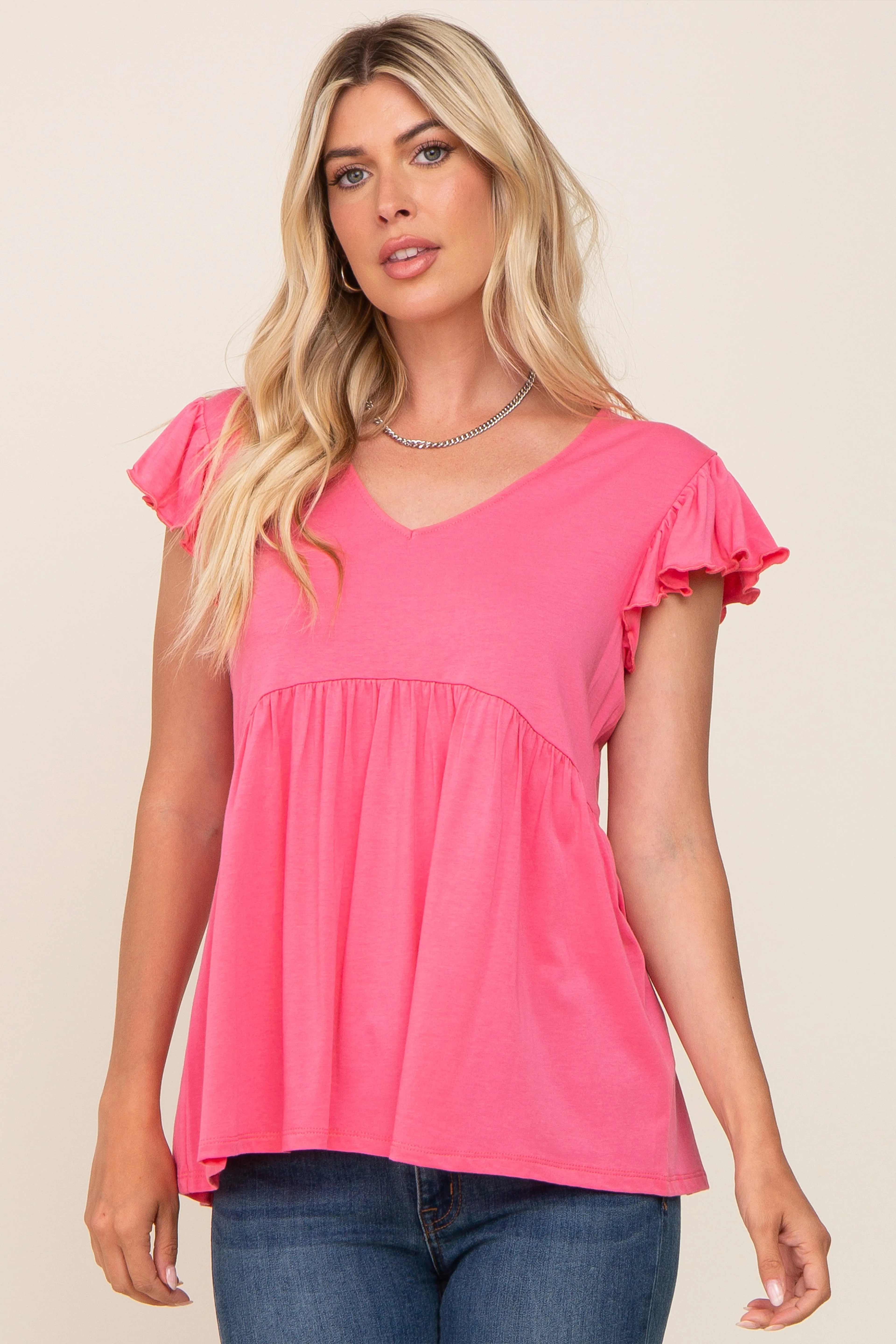 Pink Flutter Sleeve V-Neck Maternity Top sold by Pinkblush product image thumbnail 5