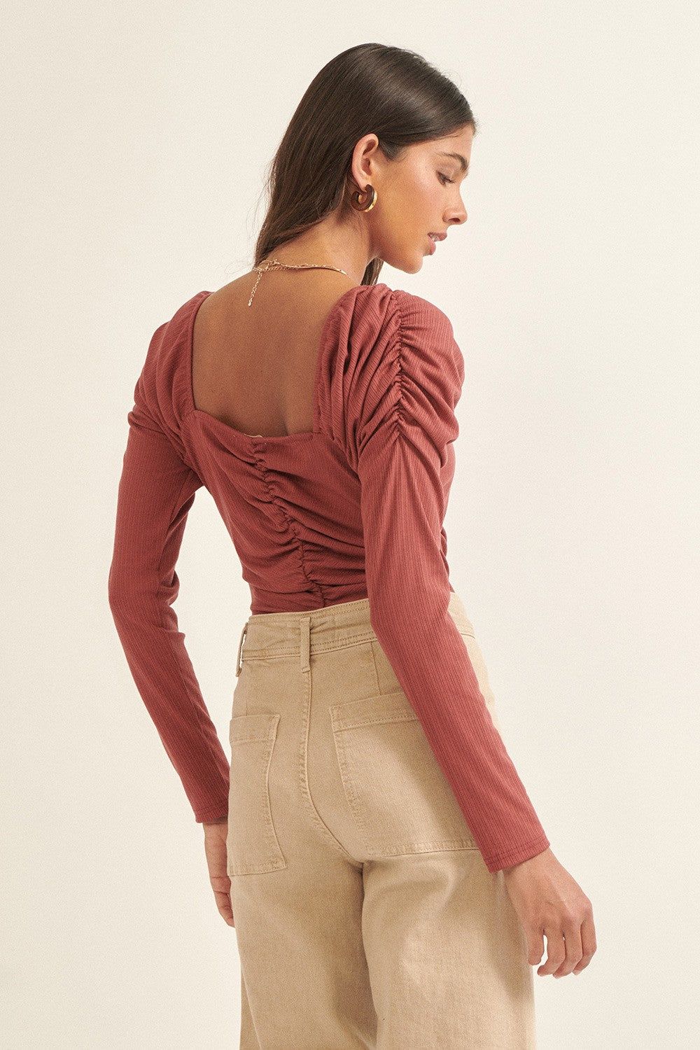 Rose Solid Sweetheart Neck Ruched Low Back Bodysuit sold by Pinkblush product image thumbnail 3