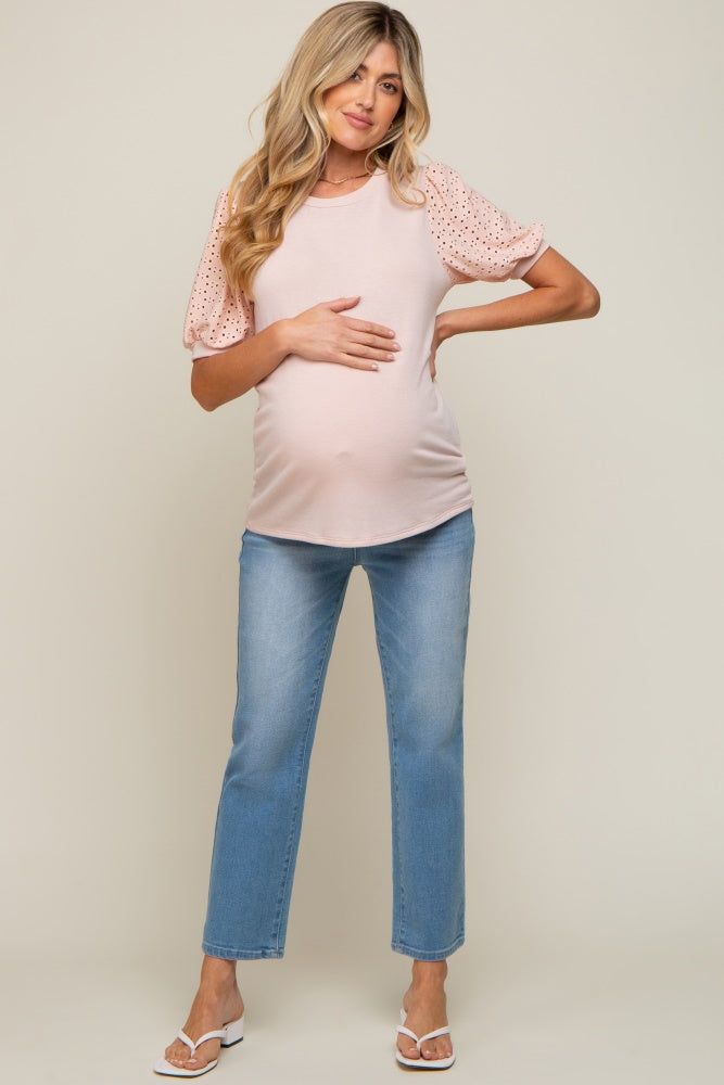 Light Pink Eyelet Lace Sleeve Maternity Top sold by Pinkblush product image thumbnail 4