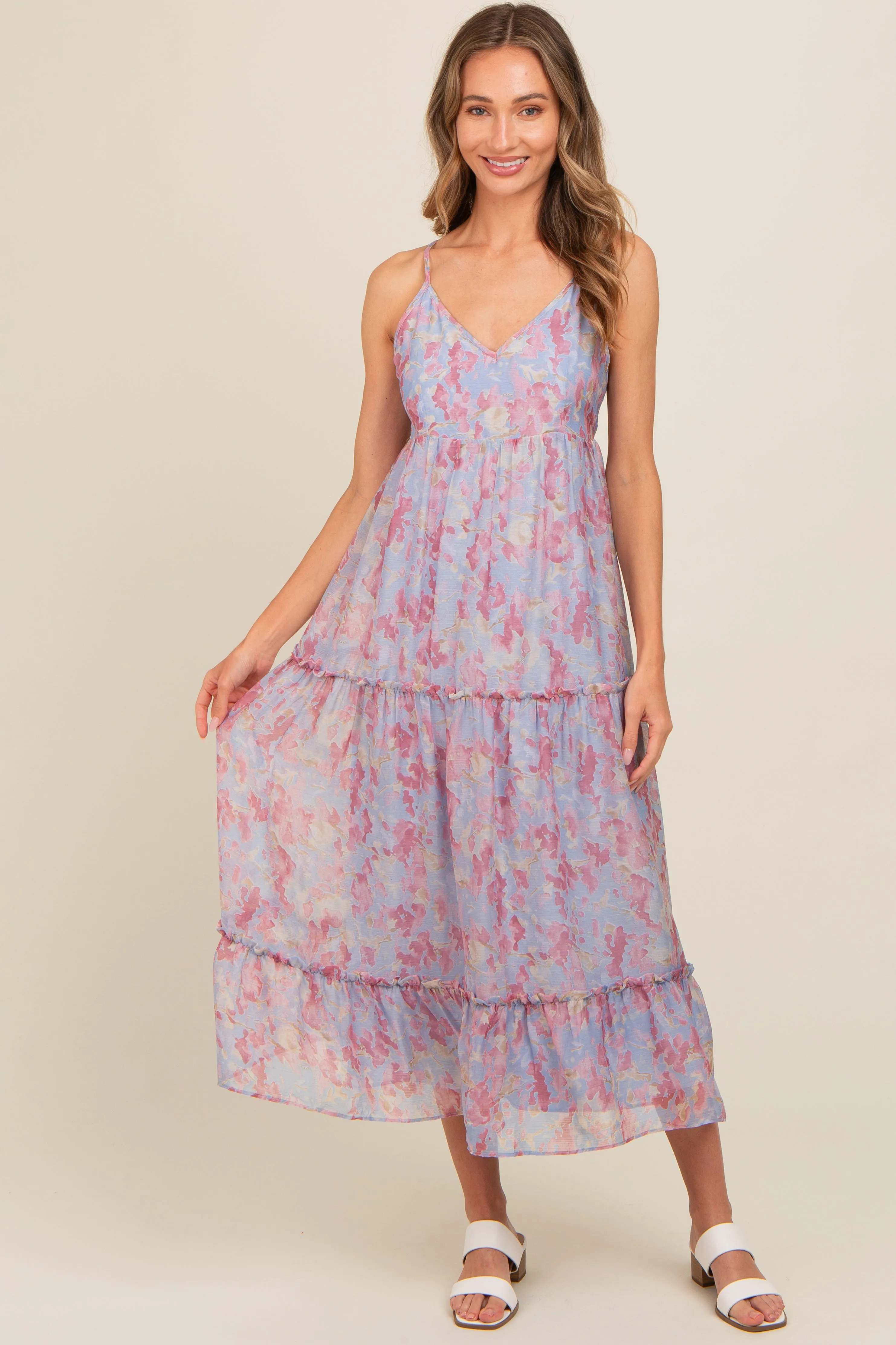 Periwinkle Abstract Floral Crisscross Back Maxi Dress sold by Pinkblush product image thumbnail 2