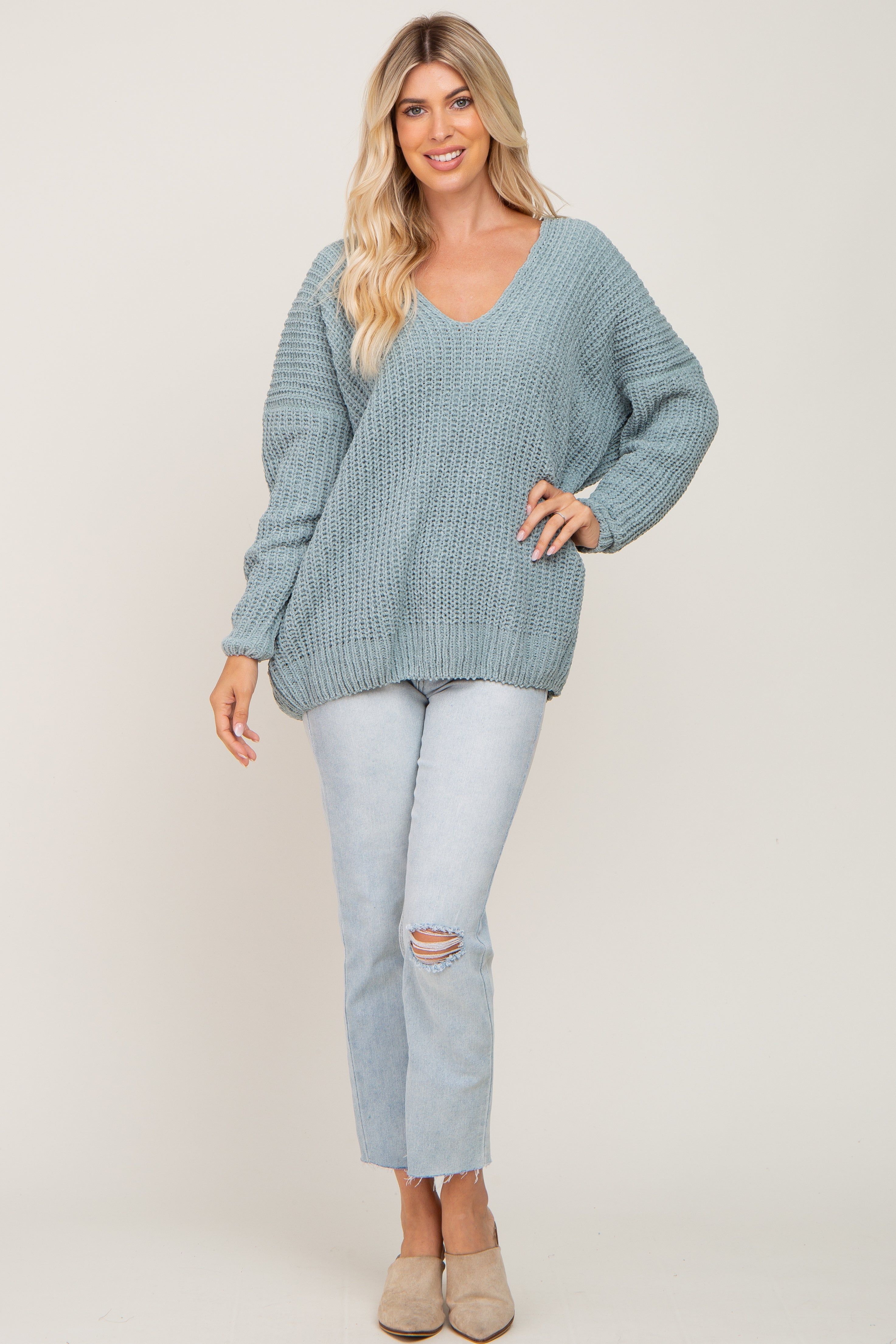 Mint Soft Knit V-Neck Sweater sold by Pinkblush product image thumbnail 4