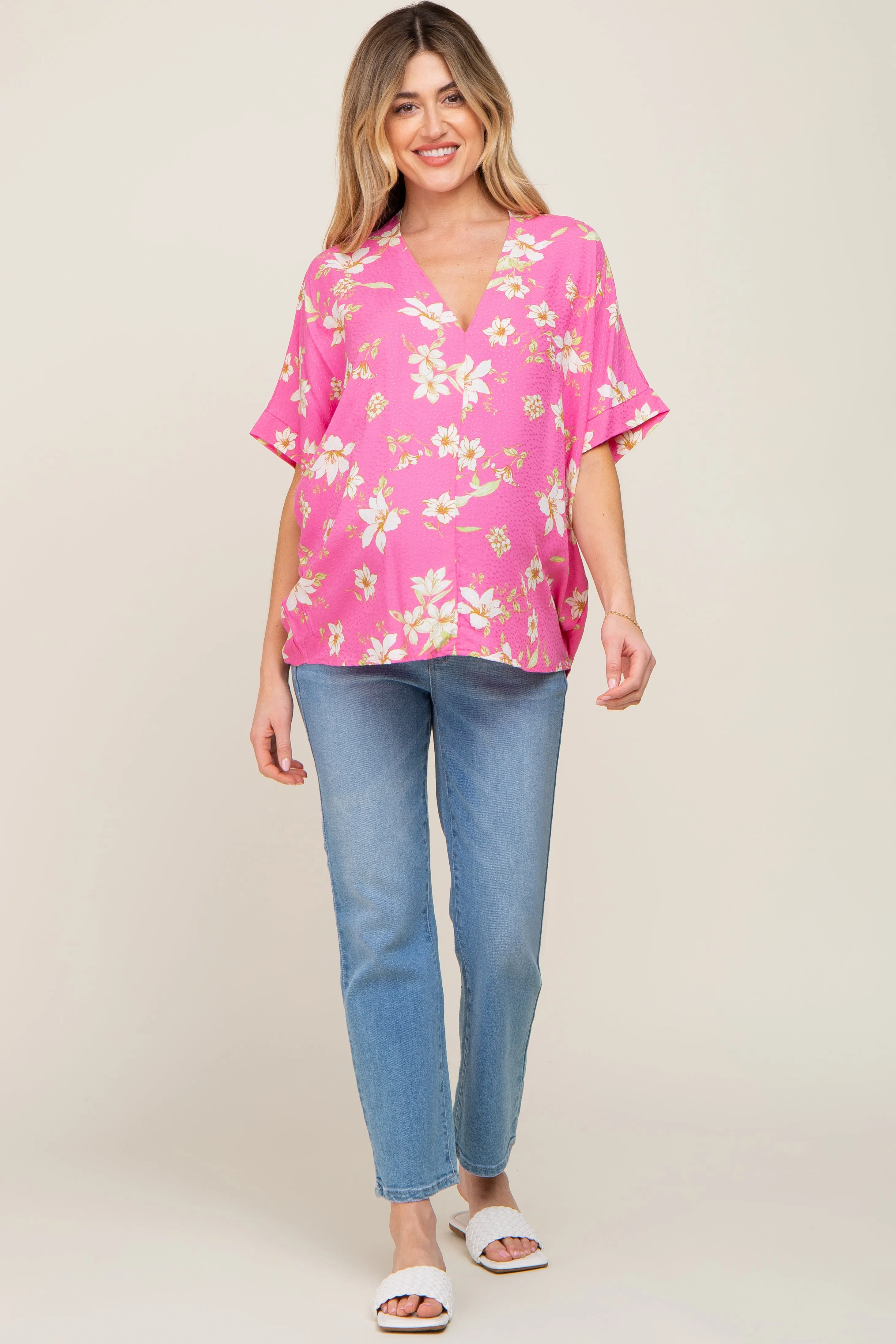 Fuchsia Floral Swiss Dot V-Neck Maternity Top sold by Pinkblush product image thumbnail 5