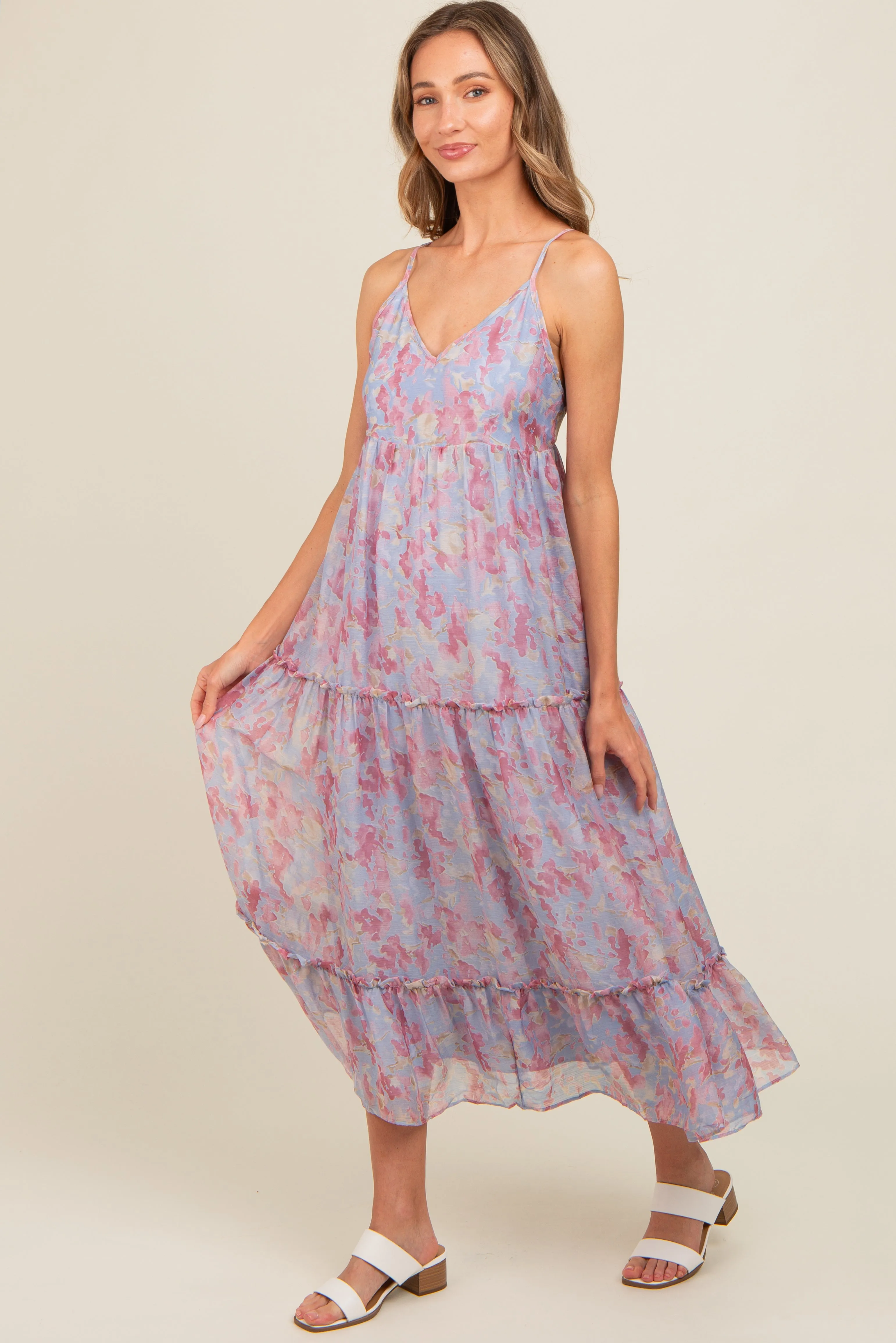 Periwinkle Abstract Floral Crisscross Back Maxi Dress sold by Pinkblush product image thumbnail 3