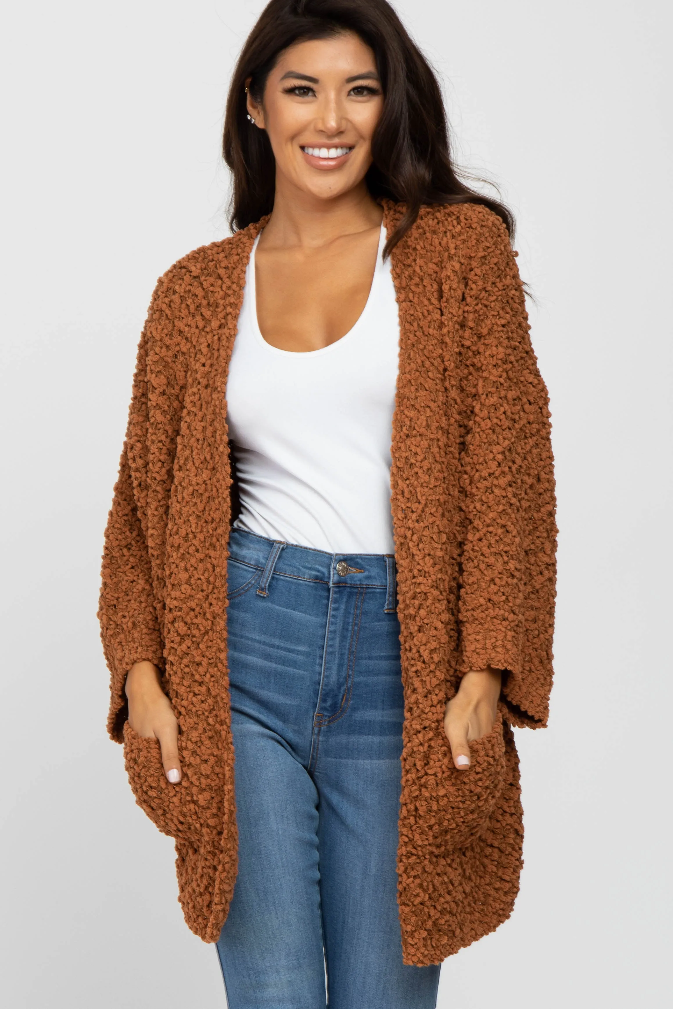 Camel Soft Popcorn Knit Cardigan sold by Pinkblush