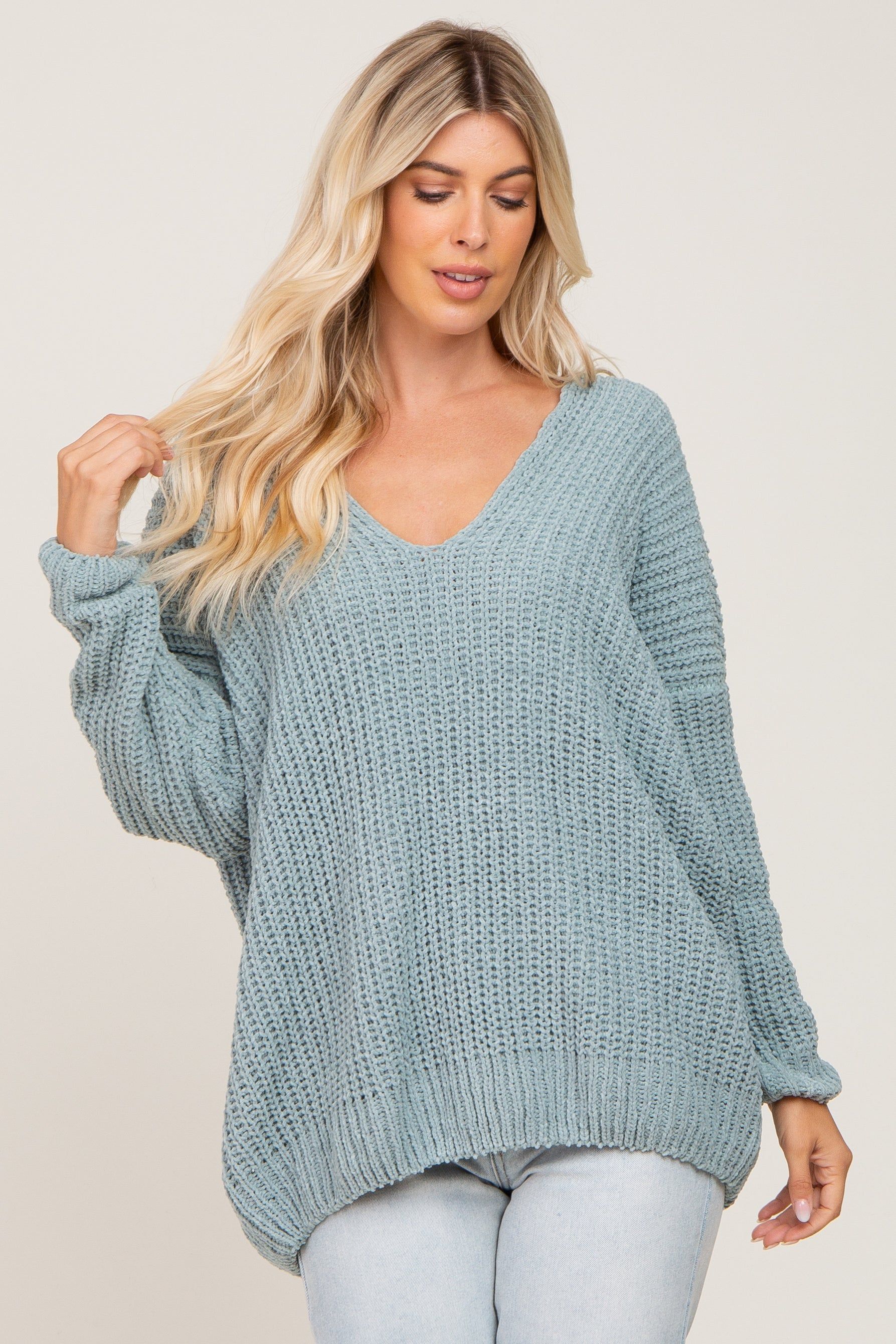 Mint Soft Knit V-Neck Sweater sold by Pinkblush