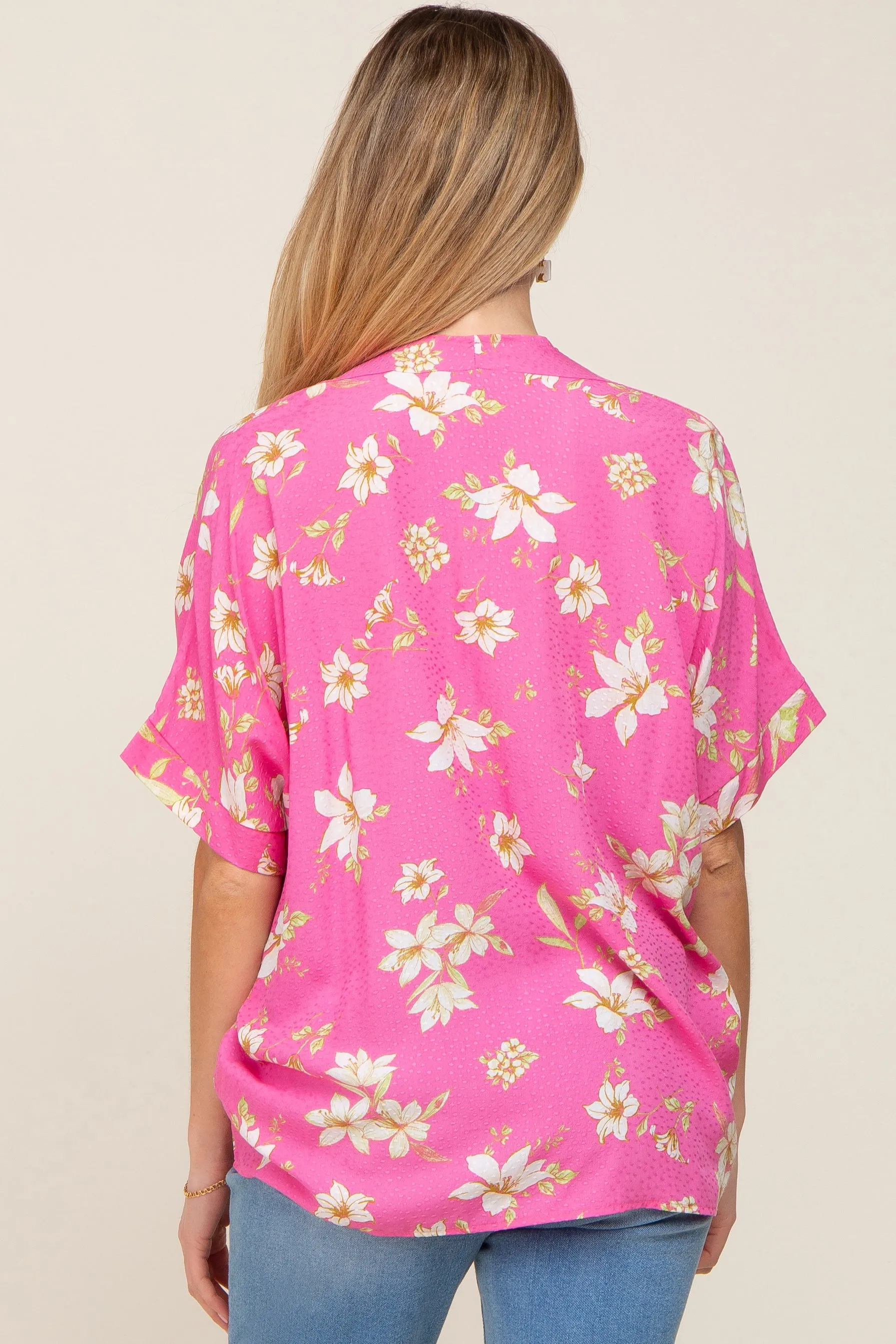 Fuchsia Floral Swiss Dot V-Neck Maternity Top sold by Pinkblush product image thumbnail 3