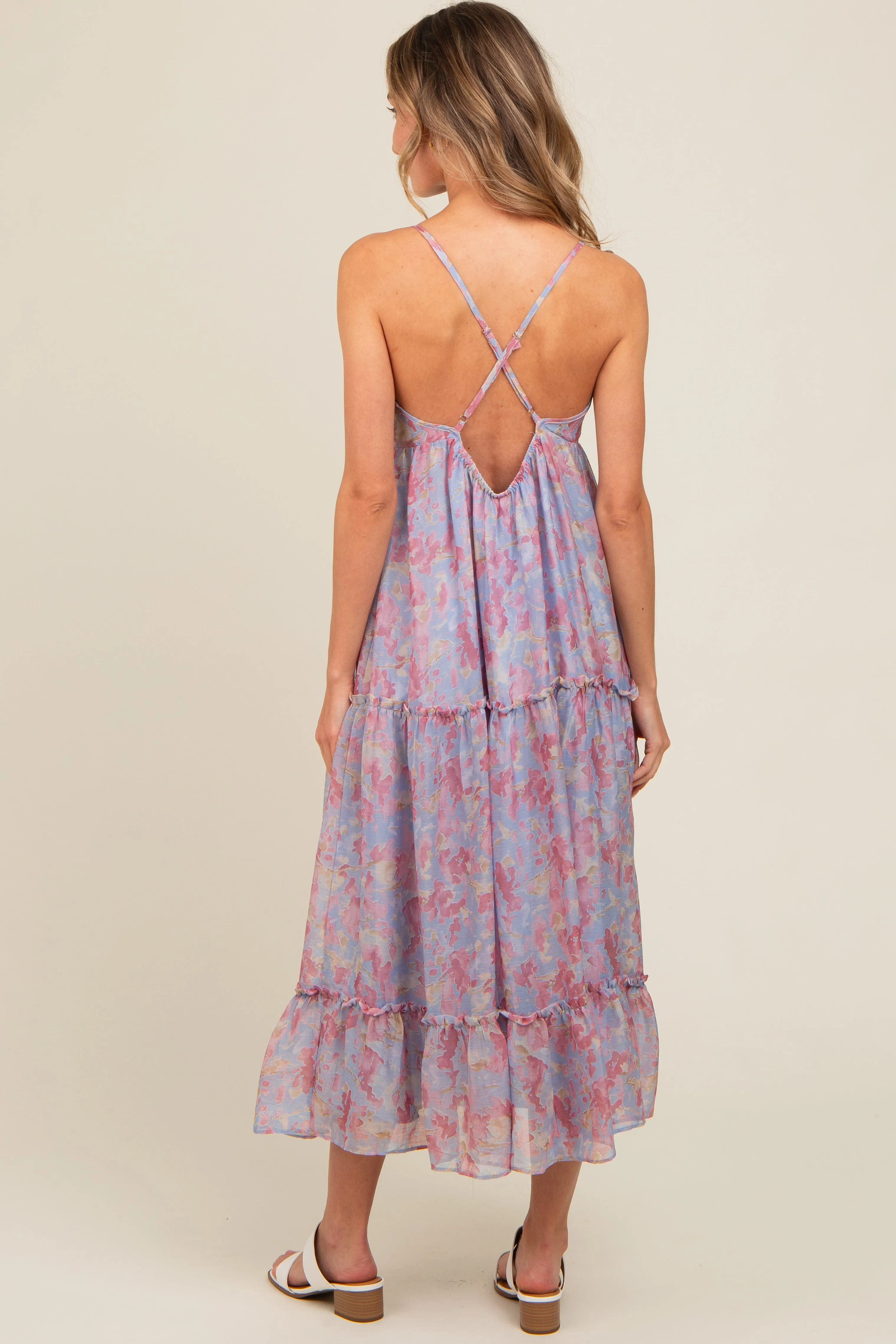 Periwinkle Abstract Floral Crisscross Back Maxi Dress sold by Pinkblush product image thumbnail 4