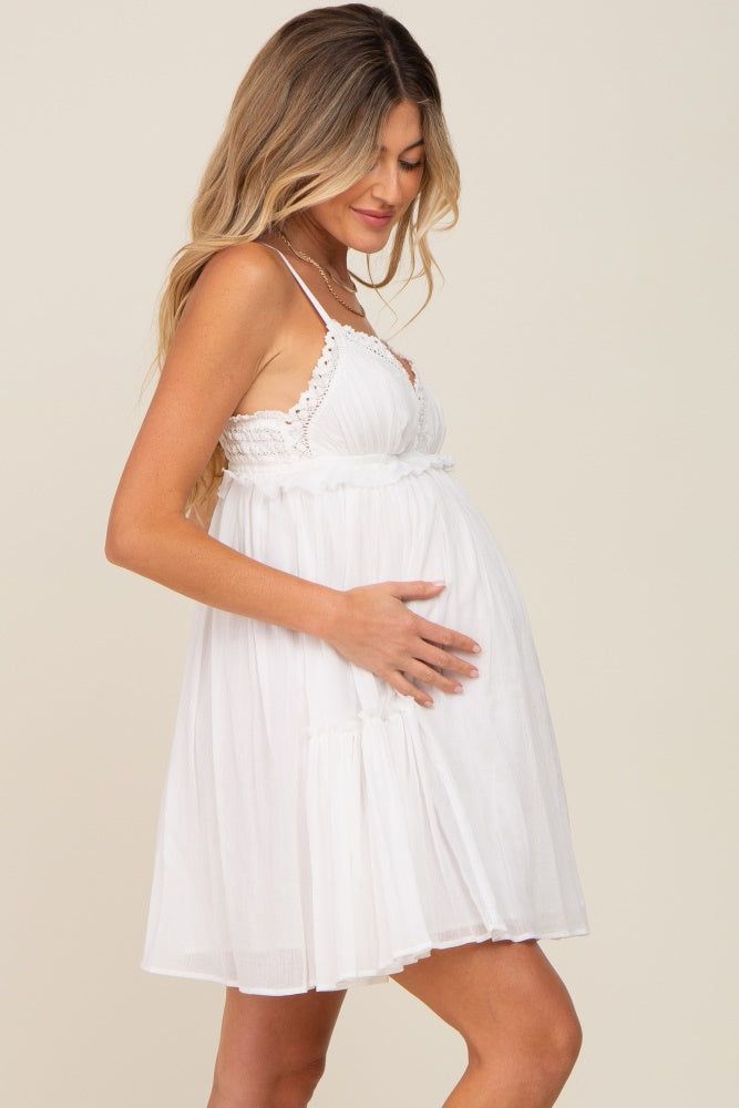 White Crochet Ruffle Maternity Dress sold by Pinkblush product image thumbnail 2
