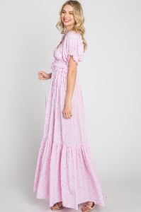 Pink Ditsy Floral Smocked Puff Sleeve Maxi Dress sold by Pinkblush