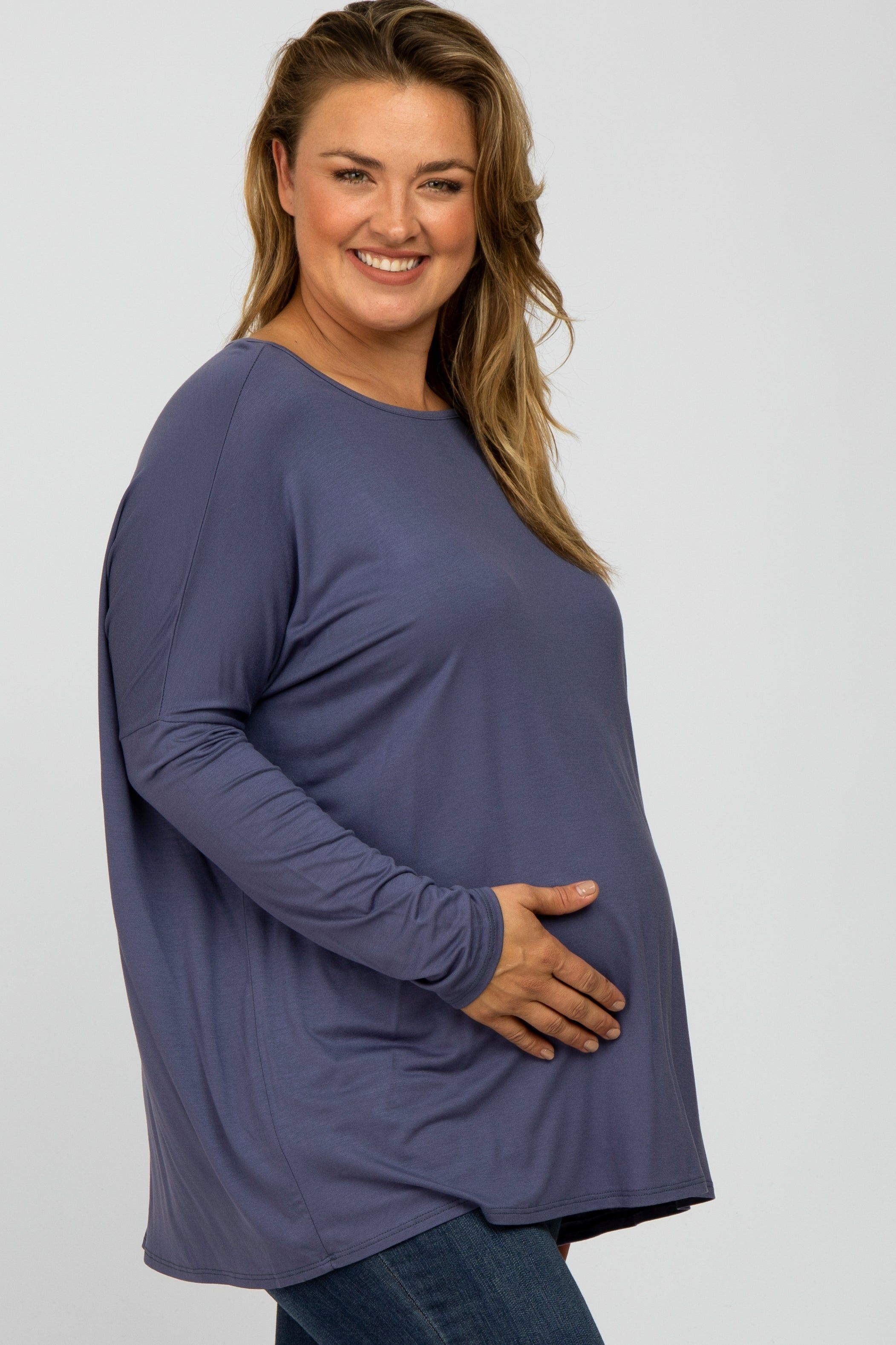 Blue Dolman Long Sleeve Maternity Plus Top sold by Pinkblush product image thumbnail 3
