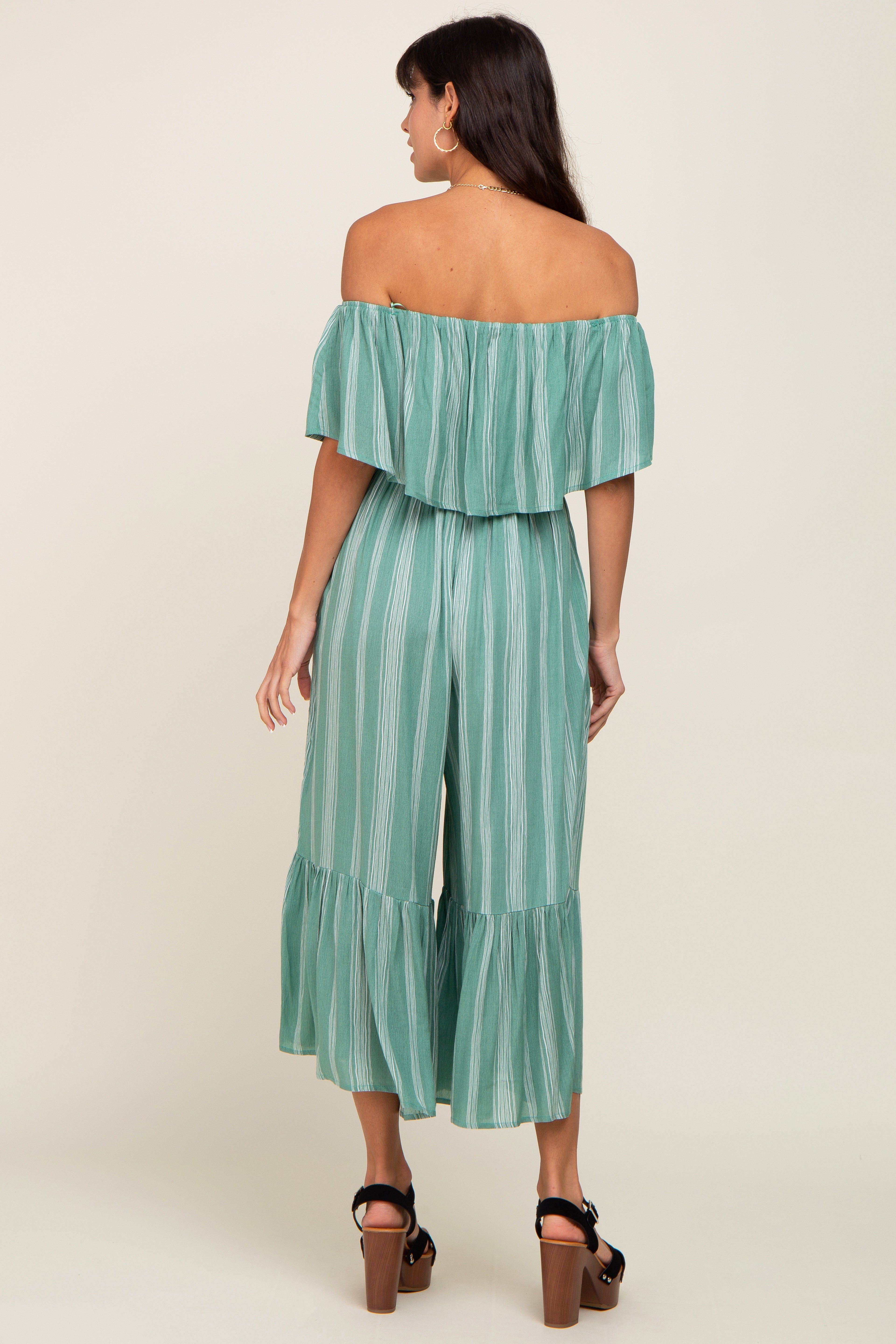 Green Striped Off Shoulder Jumpsuit sold by Pinkblush product image thumbnail 3