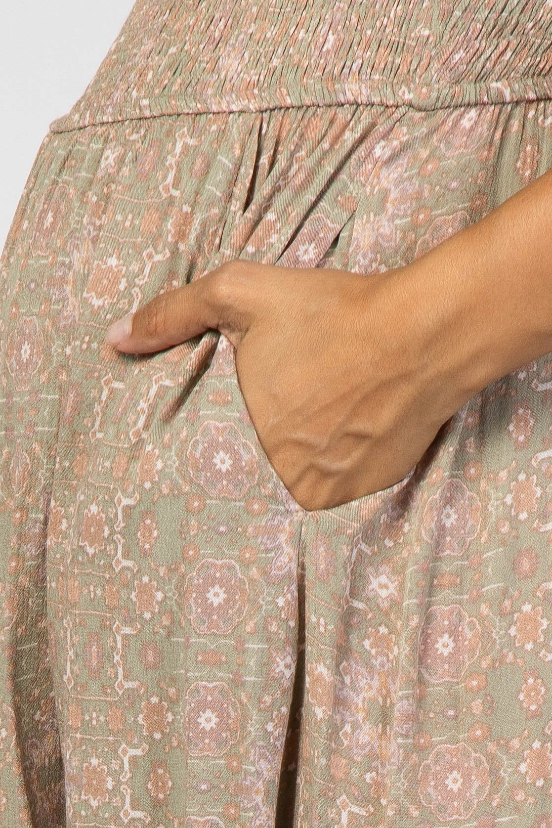 Olive Floral Smocked Ruffle Hem Wrap Maternity Midi Dress sold by Pinkblush product image thumbnail 4