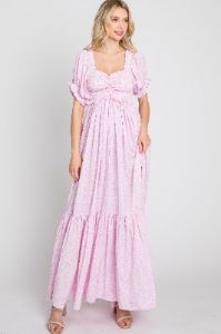Pink Ditsy Floral Smocked Puff Sleeve Maxi Dress sold by Pinkblush